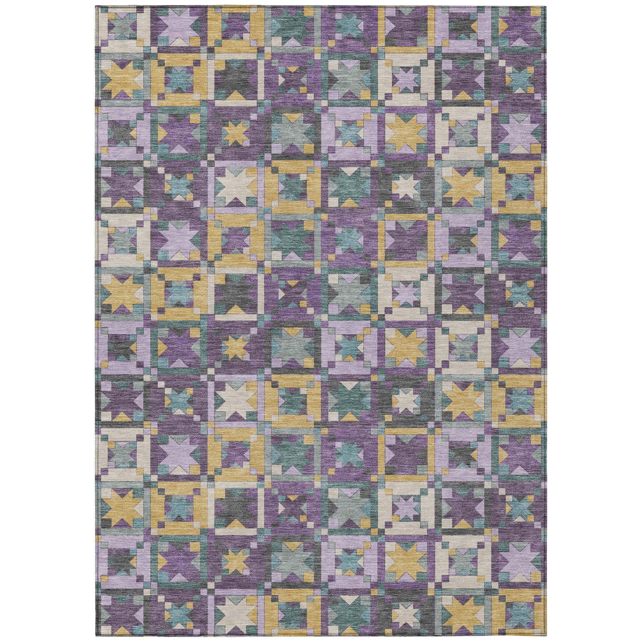 5' X 8' Purple And Teal Blue Patchwork Washable Indoor Outdoor Area Rug - Sports & Outdoor