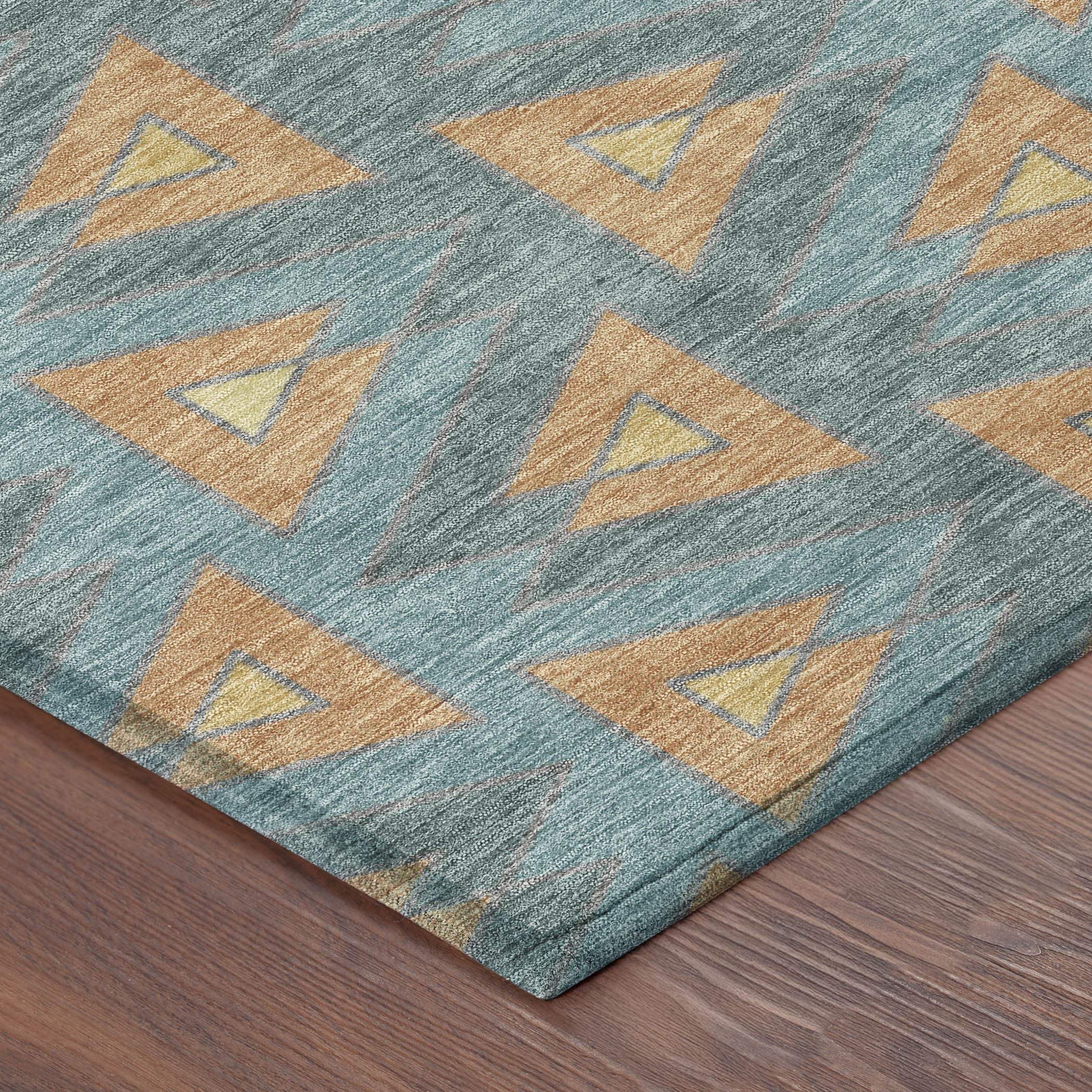 5' X 8' Teal Blue And Copper Geometric Washable Indoor Outdoor Area Rug - Outdoor | blocked-missing-media,…