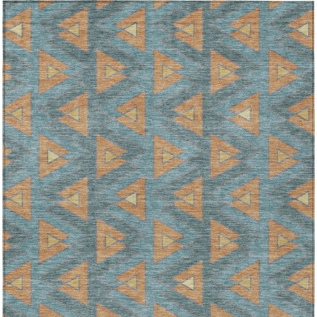 5' X 8' Teal Blue And Copper Geometric Washable Indoor Outdoor Area Rug - Outdoor | blocked-missing-media,…
