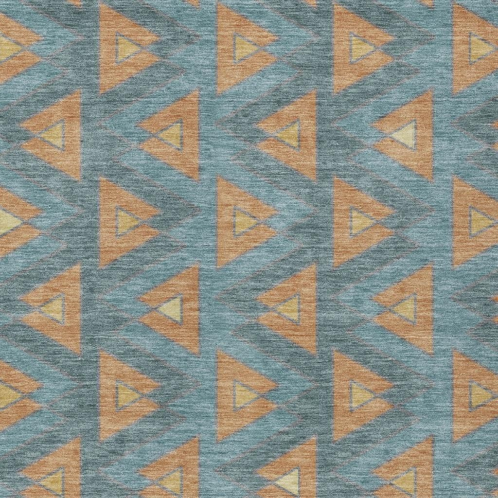 5' X 8' Teal Blue And Copper Geometric Washable Indoor Outdoor Area Rug - Outdoor | blocked-missing-media,…