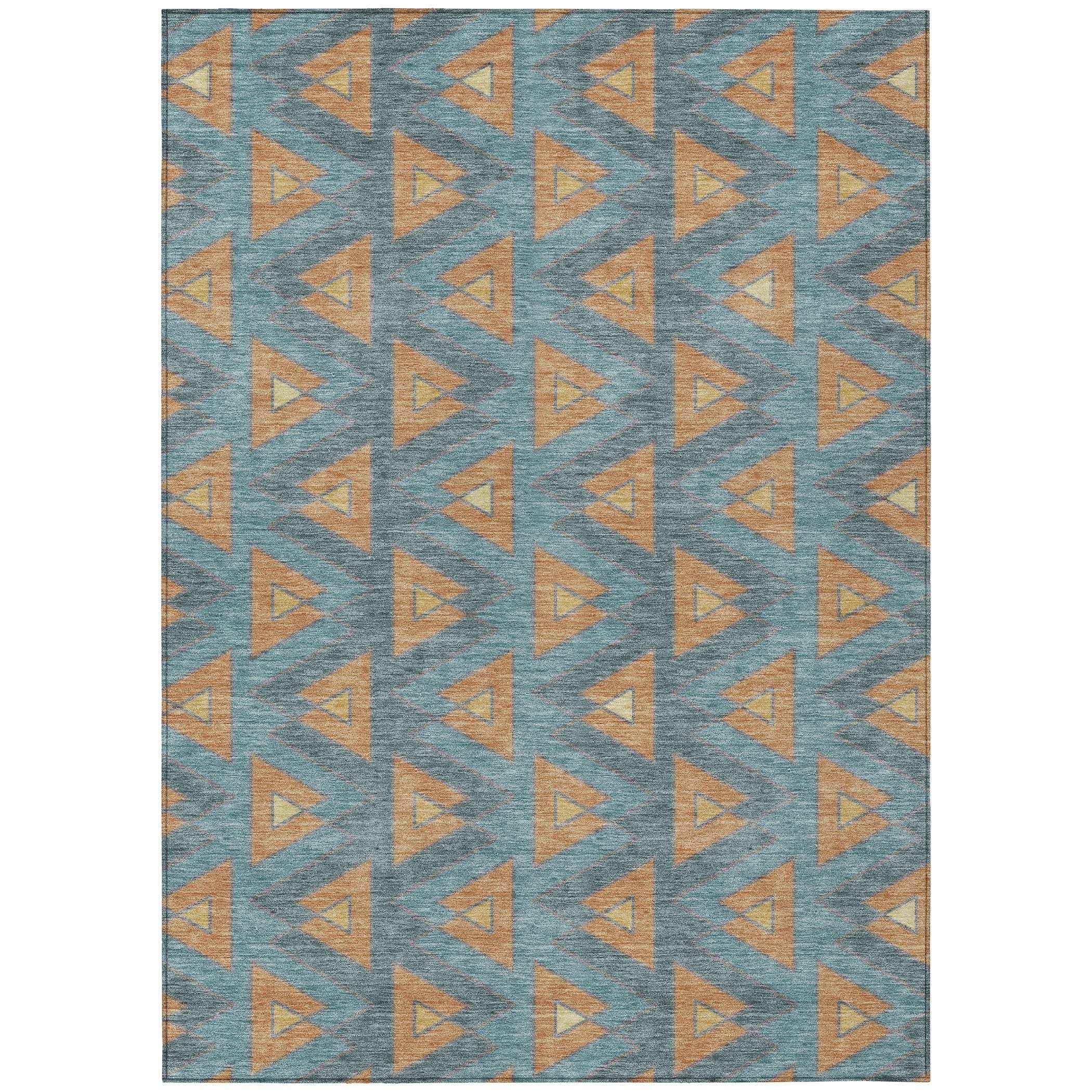 5' X 8' Teal Blue And Copper Geometric Washable Indoor Outdoor Area Rug - Outdoor | blocked-missing-media,…
