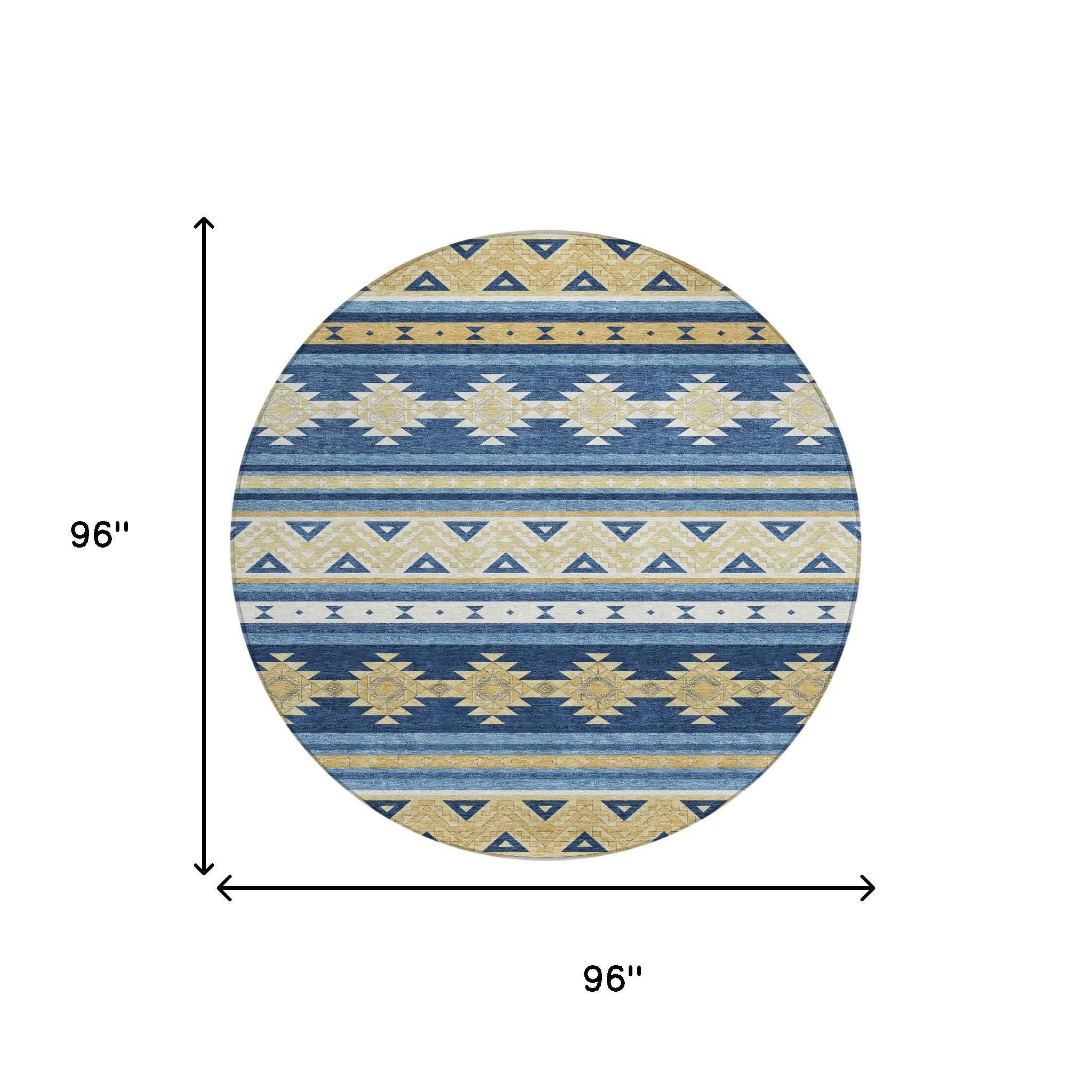 8' Navy Blue And Denim Blue Round Southwestern Washable Indoor Outdoor Area Rug - Outdoor | blocked-missing-media,…