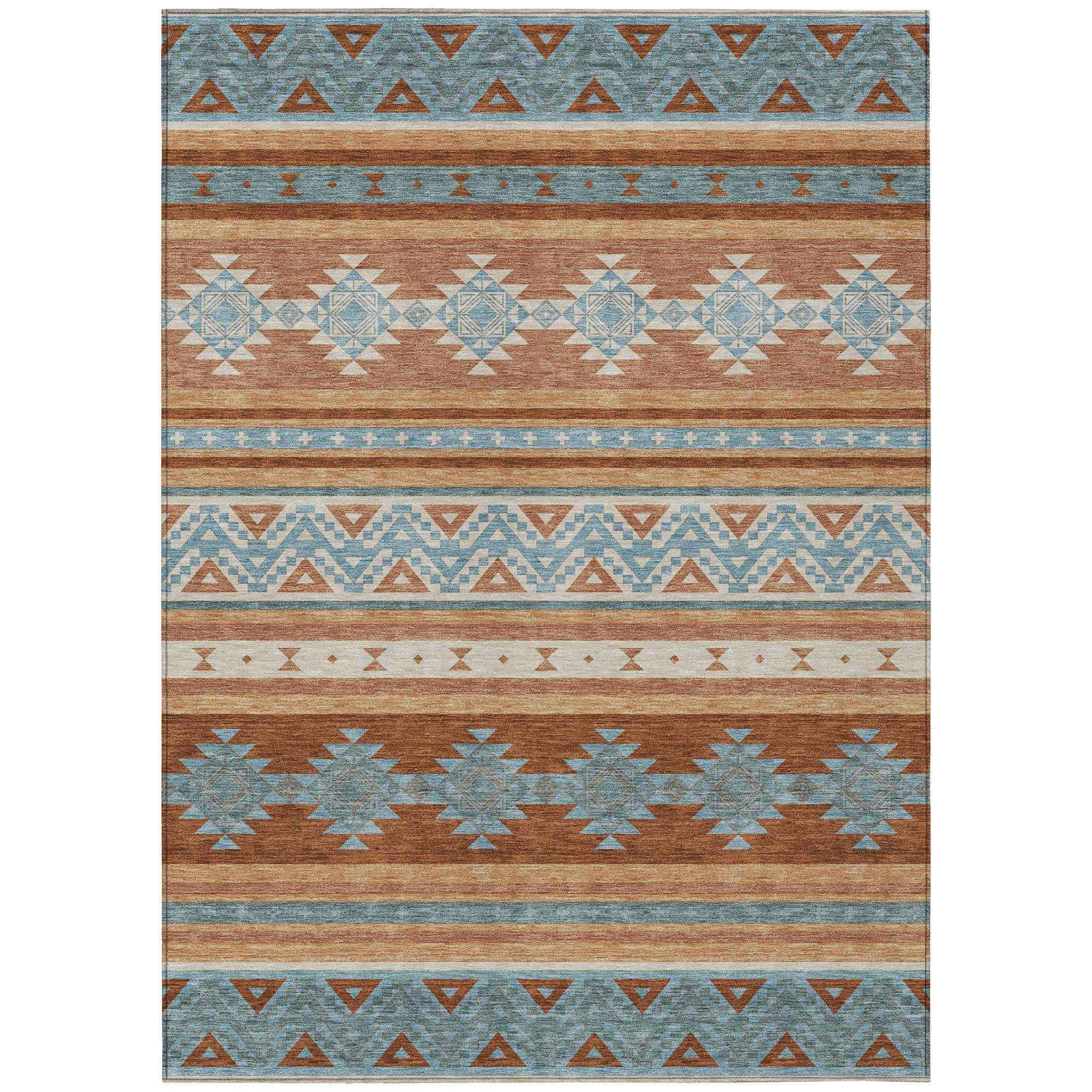 8' X 10' Orange And Copper Southwestern Washable Indoor Outdoor Area Rug - Outdoor