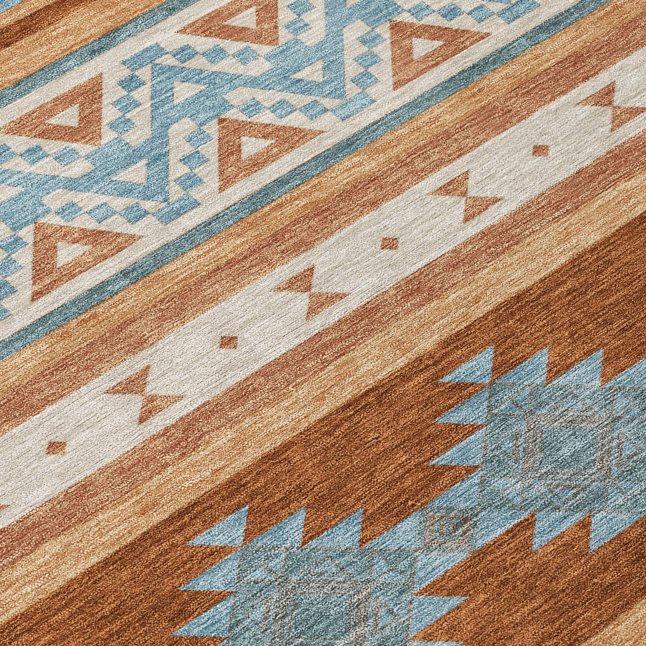 8' X 10' Orange And Copper Southwestern Washable Indoor Outdoor Area Rug - Outdoor