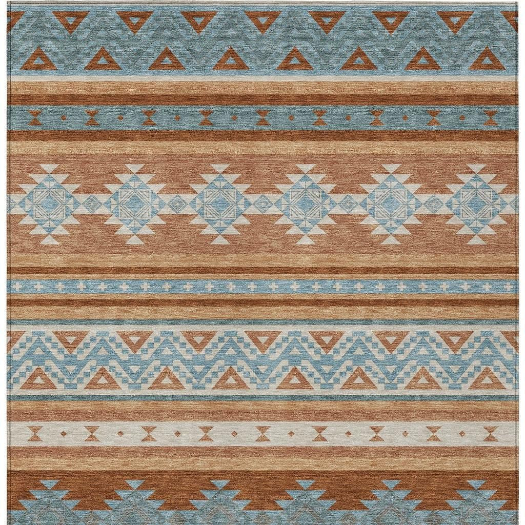 8' X 10' Orange And Copper Southwestern Washable Indoor Outdoor Area Rug - Outdoor