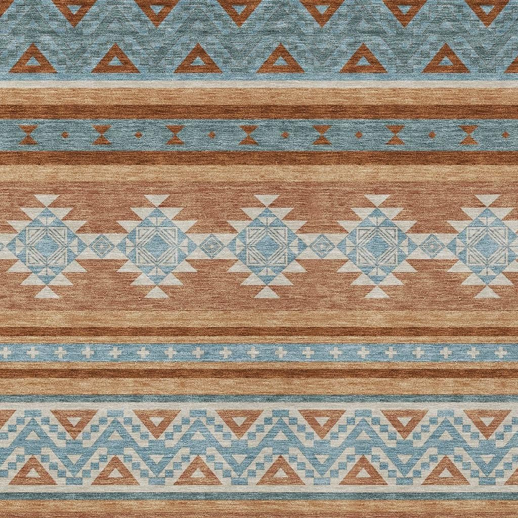 8' X 10' Orange And Copper Southwestern Washable Indoor Outdoor Area Rug - Outdoor