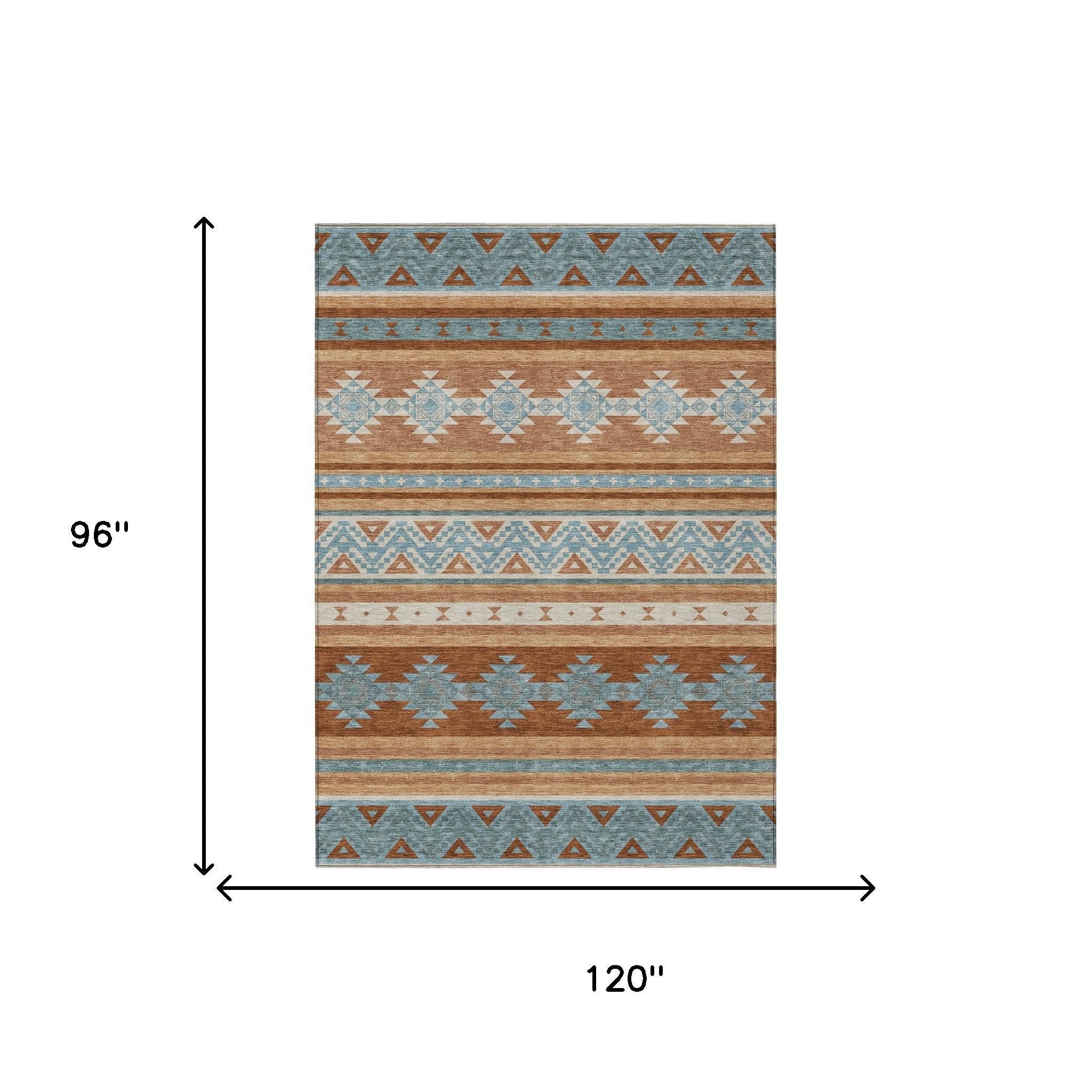 8' X 10' Orange And Copper Southwestern Washable Indoor Outdoor Area Rug - Outdoor