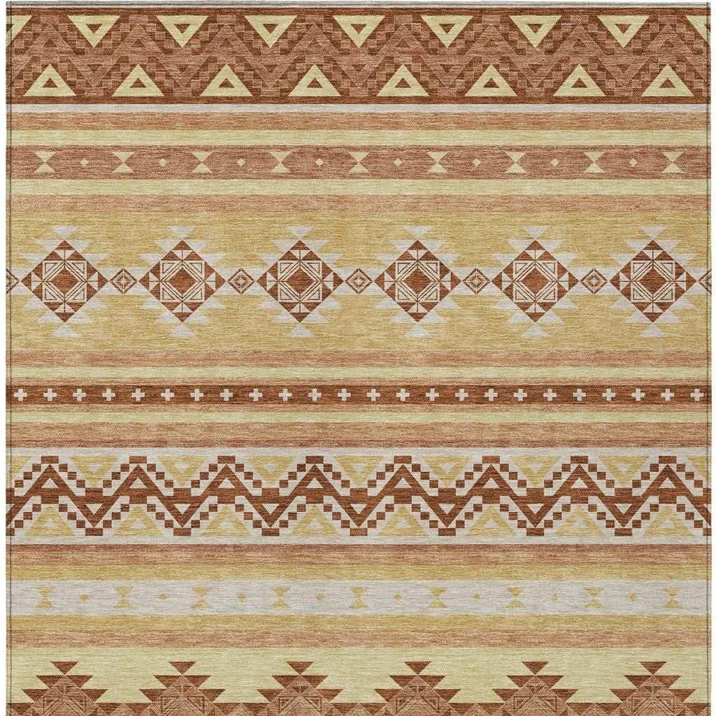 10' X 14' Gold And Copper Southwestern Washable Indoor Outdoor Area Rug - Outdoor | blocked-missing-media,…