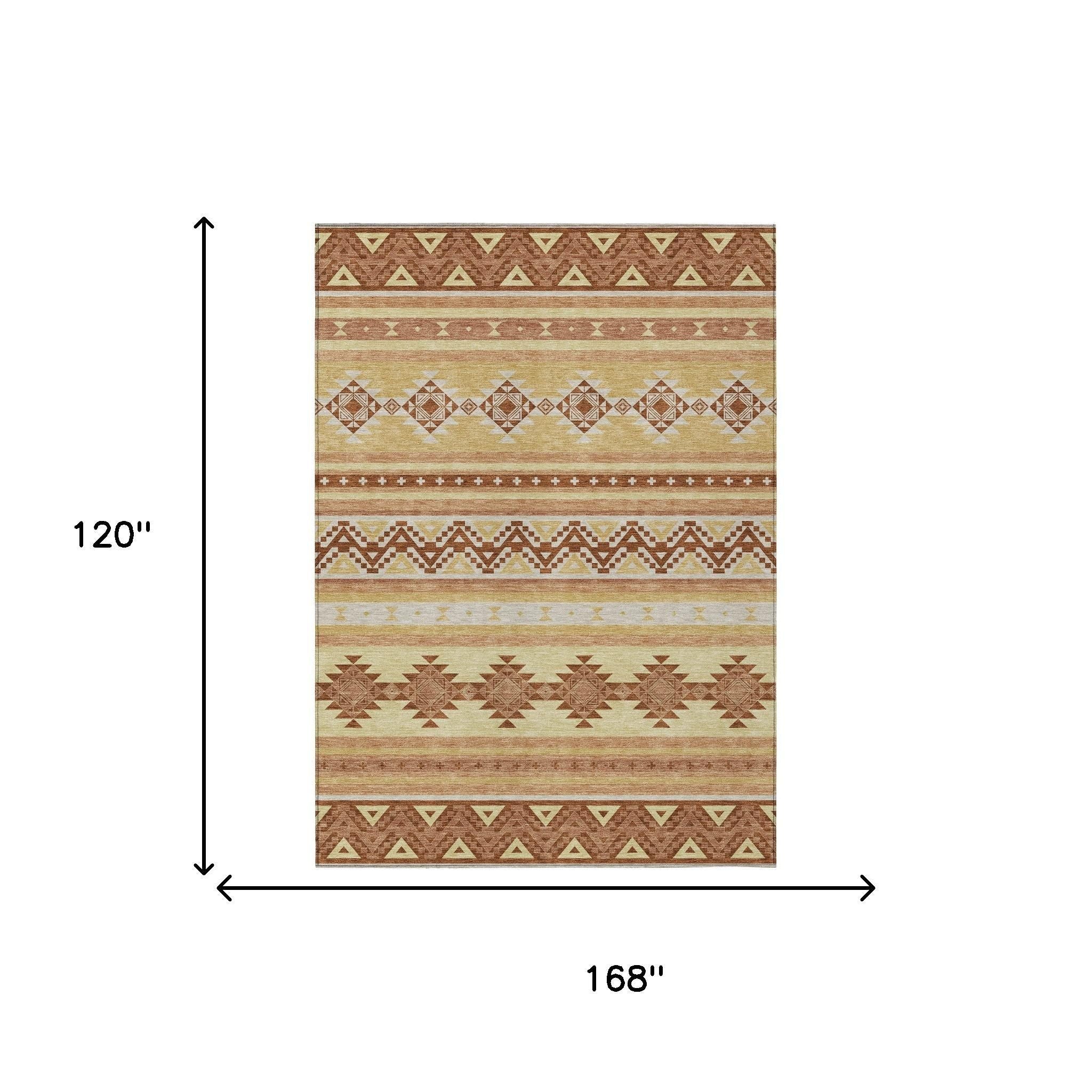 10' X 14' Gold And Copper Southwestern Washable Indoor Outdoor Area Rug - Outdoor | blocked-missing-media,…