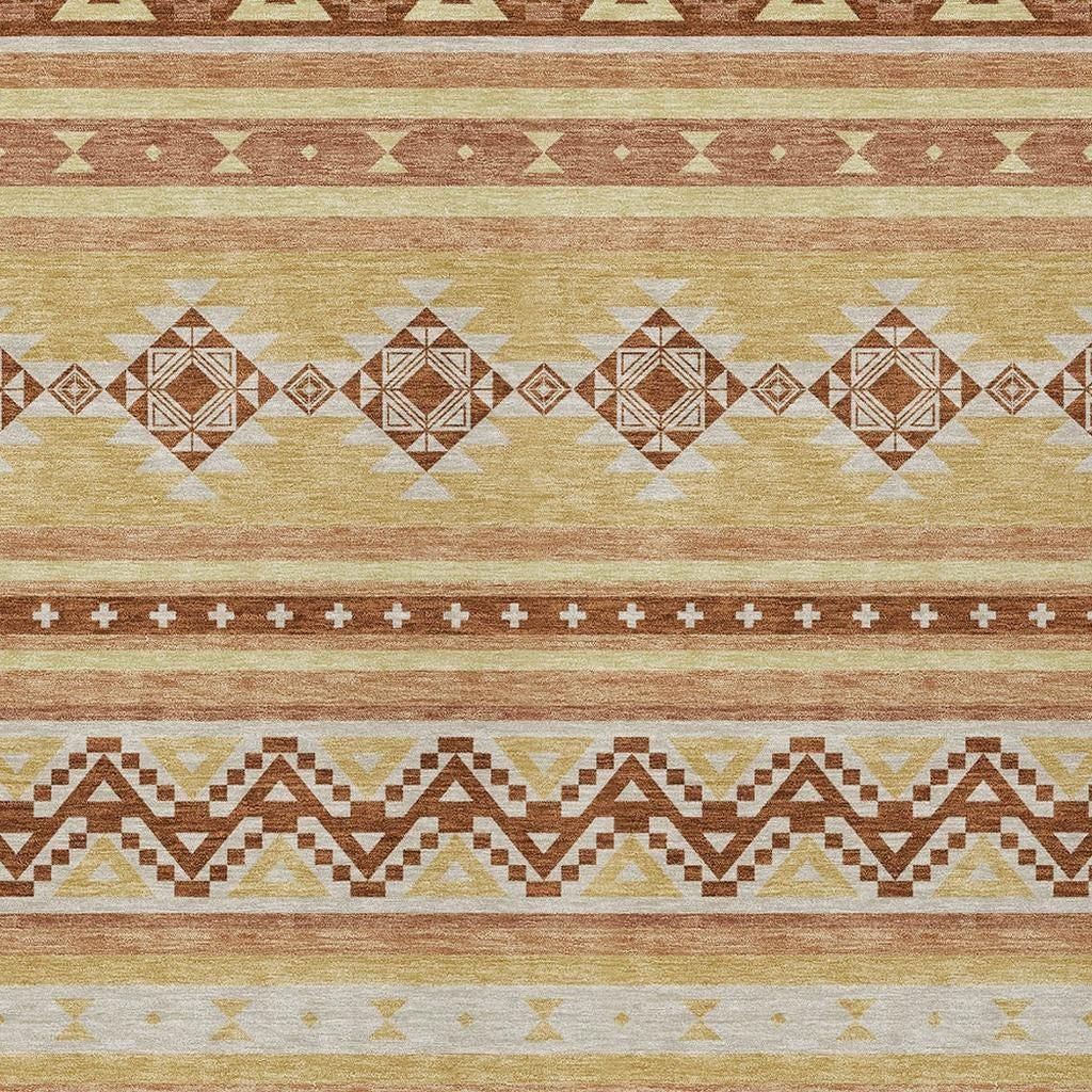 10' X 14' Gold And Copper Southwestern Washable Indoor Outdoor Area Rug - Outdoor | blocked-missing-media,…