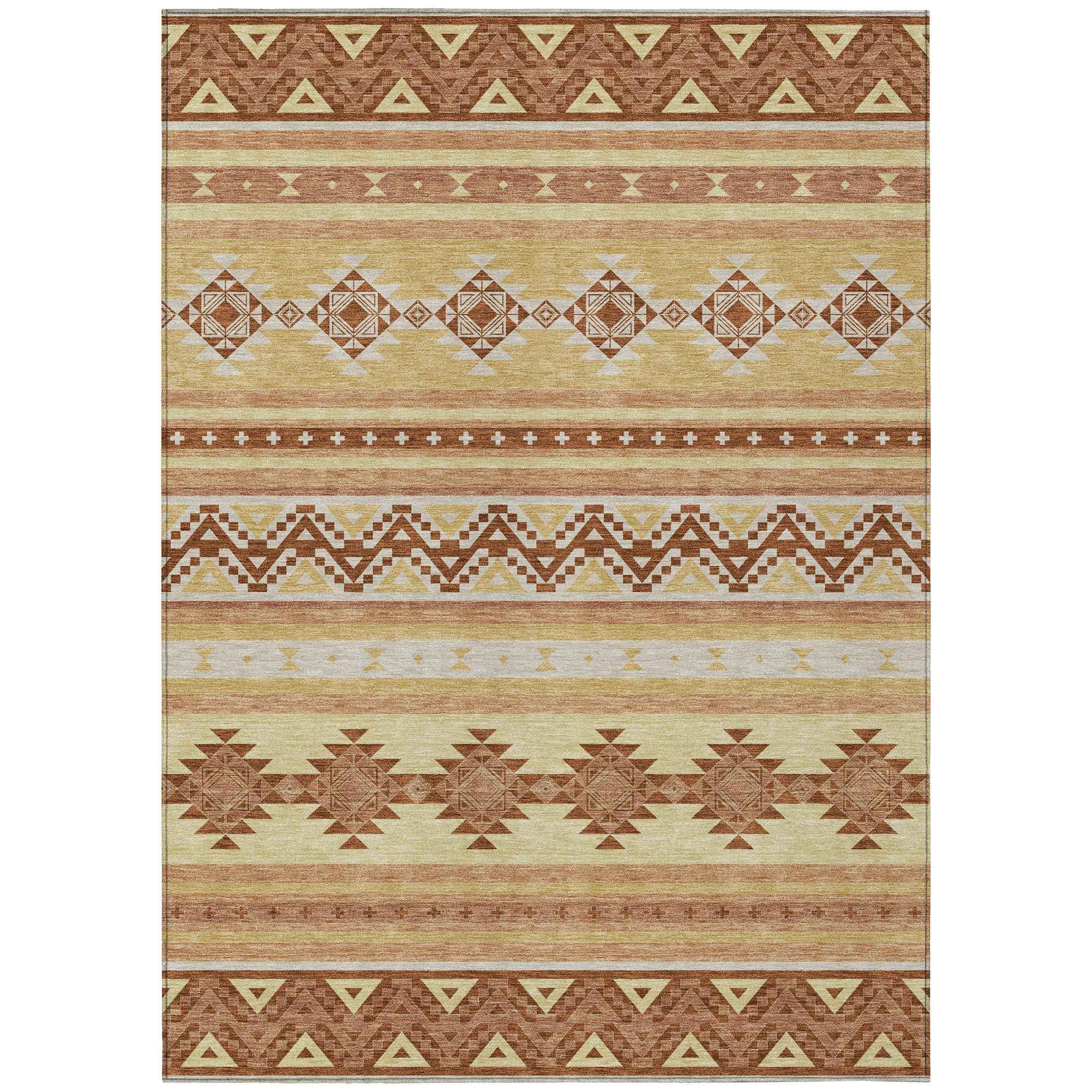 10' X 14' Gold And Copper Southwestern Washable Indoor Outdoor Area Rug - Outdoor | blocked-missing-media,…