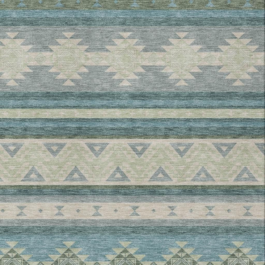 5' X 8' Teal Blue And Beige Southwestern Washable Indoor Outdoor Area Rug - Sports & Outdoor
