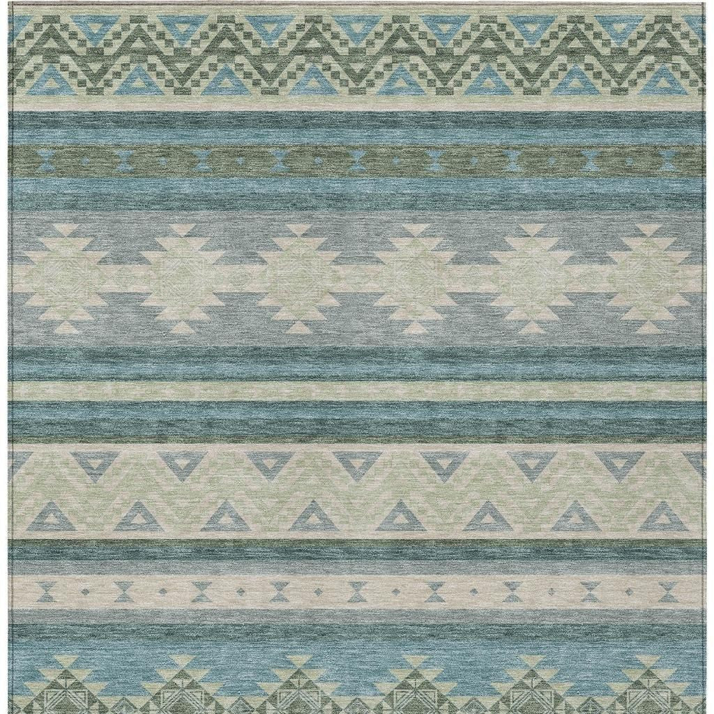 5' X 8' Teal Blue And Beige Southwestern Washable Indoor Outdoor Area Rug - Sports & Outdoor
