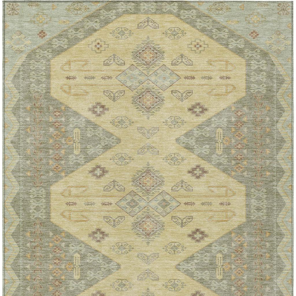 8' X 10' Sage And Wheat Geometric Washable Indoor Outdoor Area Rug - Sports & Outdoor