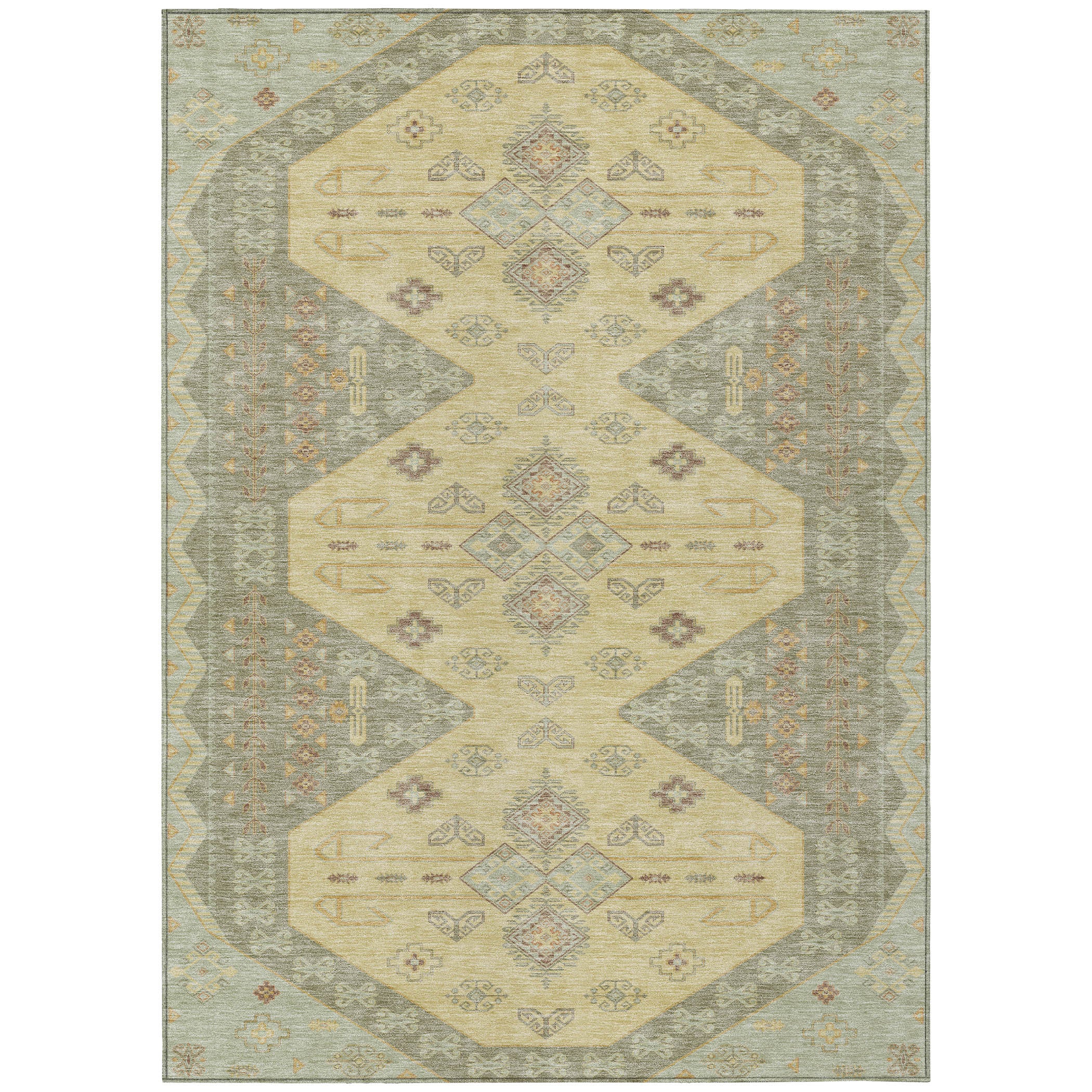 8' X 10' Sage And Wheat Geometric Washable Indoor Outdoor Area Rug - Sports & Outdoor