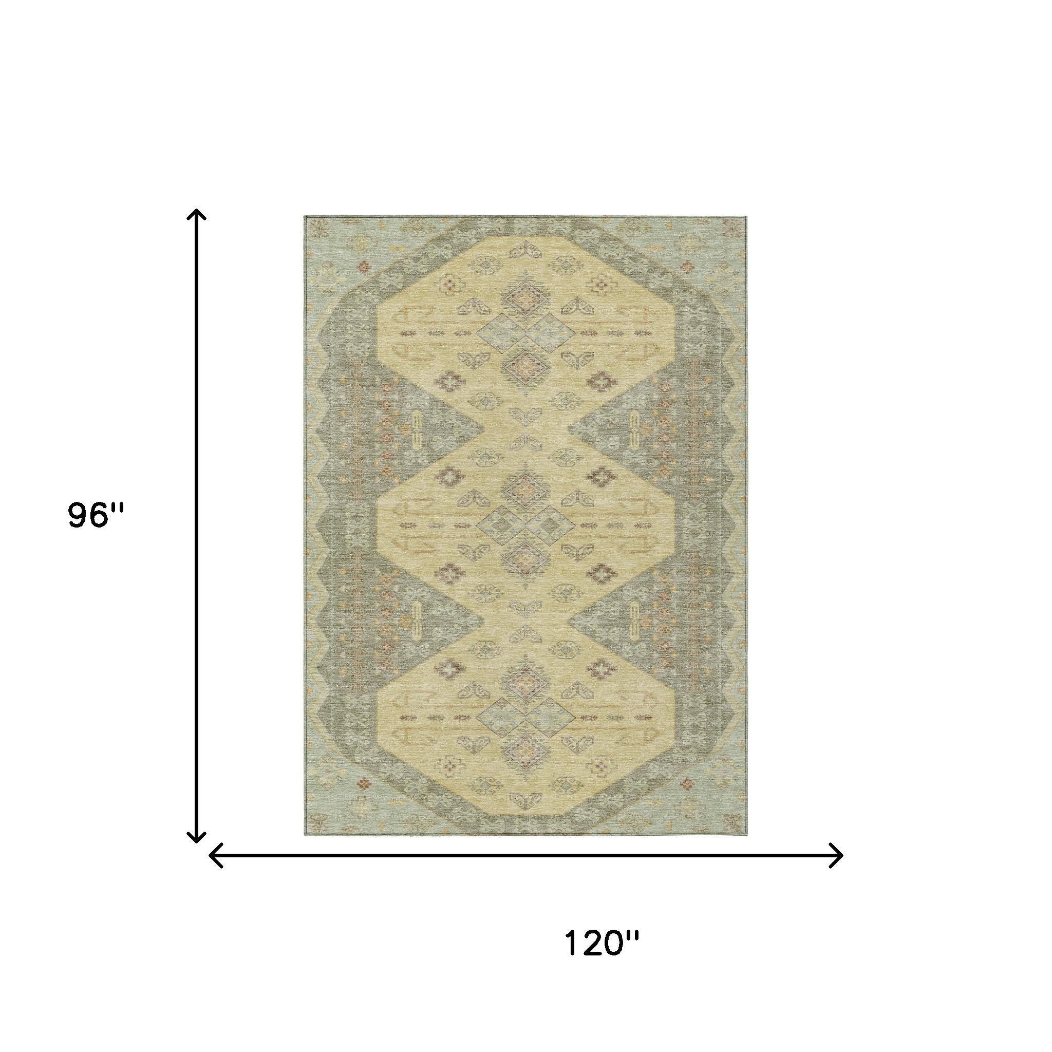 8' X 10' Sage And Wheat Geometric Washable Indoor Outdoor Area Rug - Sports & Outdoor