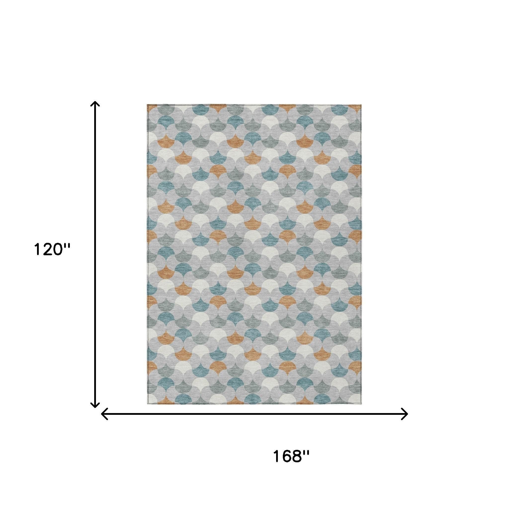 10' X 14' Silver And Copper Geometric Washable Indoor Outdoor Area Rug - Sports & Outdoor