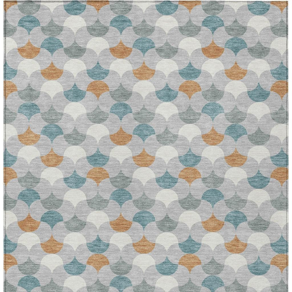 10' X 14' Silver And Copper Geometric Washable Indoor Outdoor Area Rug - Sports & Outdoor
