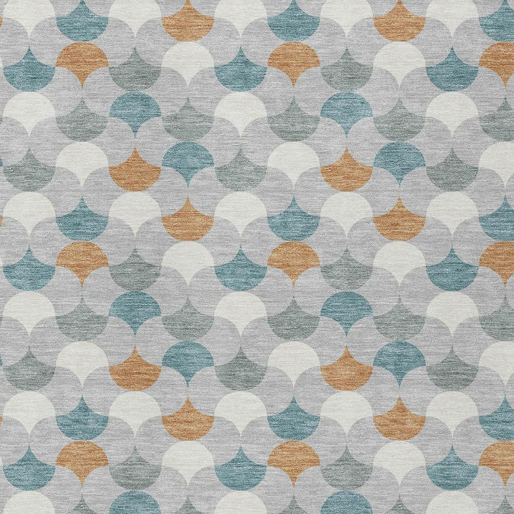 10' X 14' Silver And Copper Geometric Washable Indoor Outdoor Area Rug - Sports & Outdoor