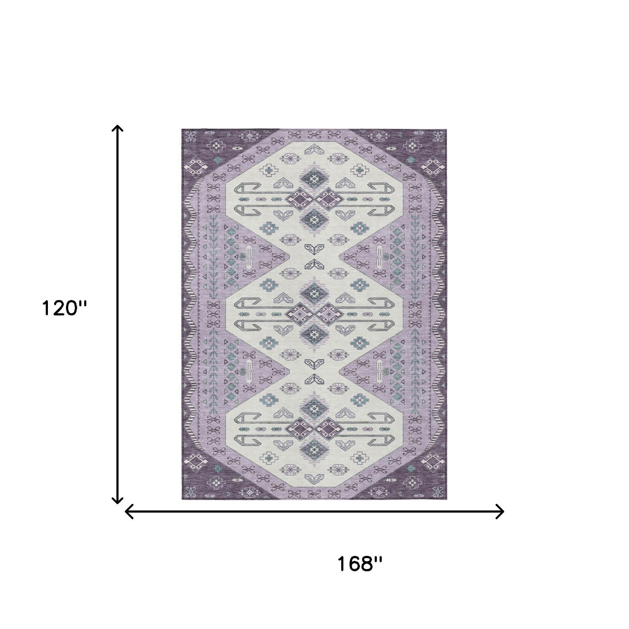 10' X 14' Purple And Lilac Geometric Washable Indoor Outdoor Area Rug - Sports & Outdoor