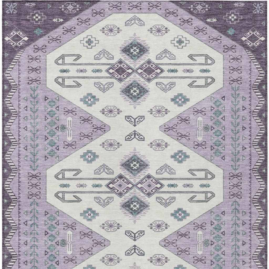 10' X 14' Purple And Lilac Geometric Washable Indoor Outdoor Area Rug - Sports & Outdoor