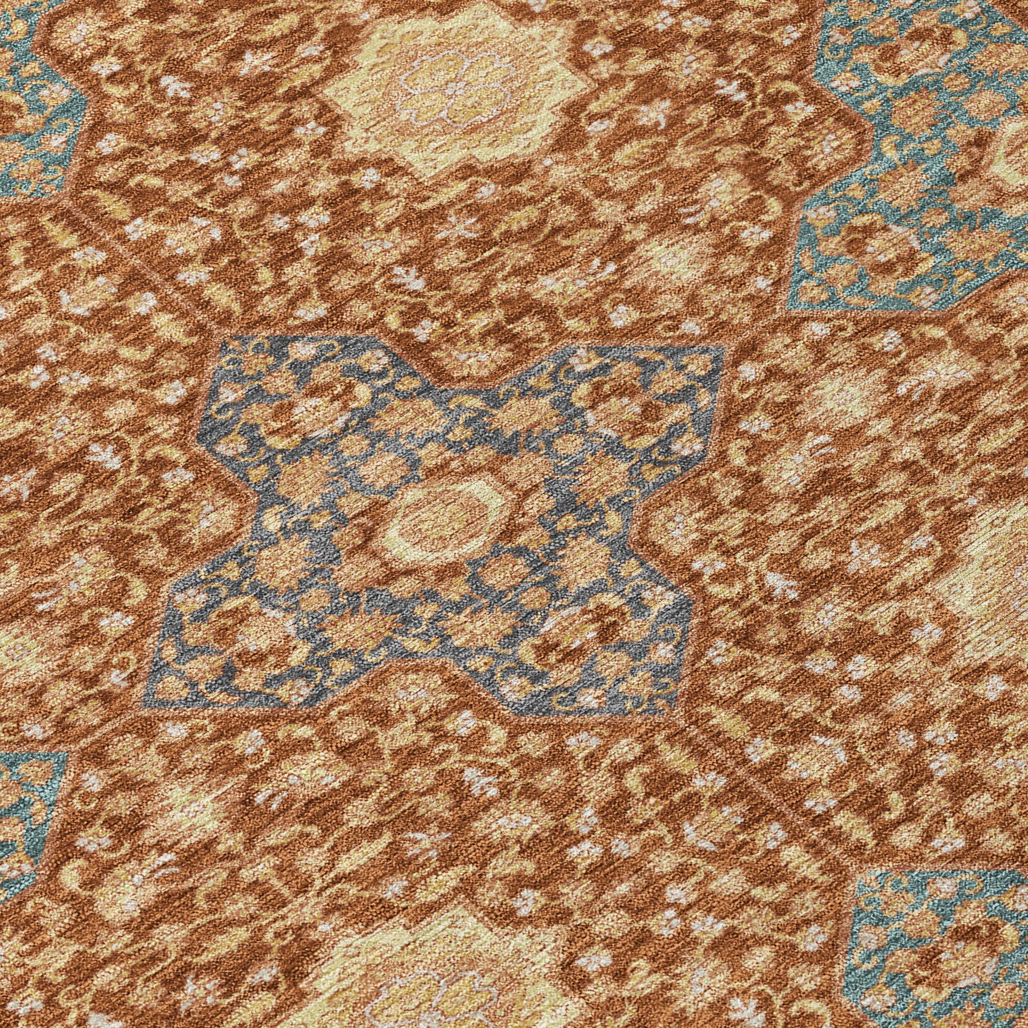 8' X 10' Orange And Teal Blue Damask Washable Indoor Outdoor Area Rug - Sports & Outdoor