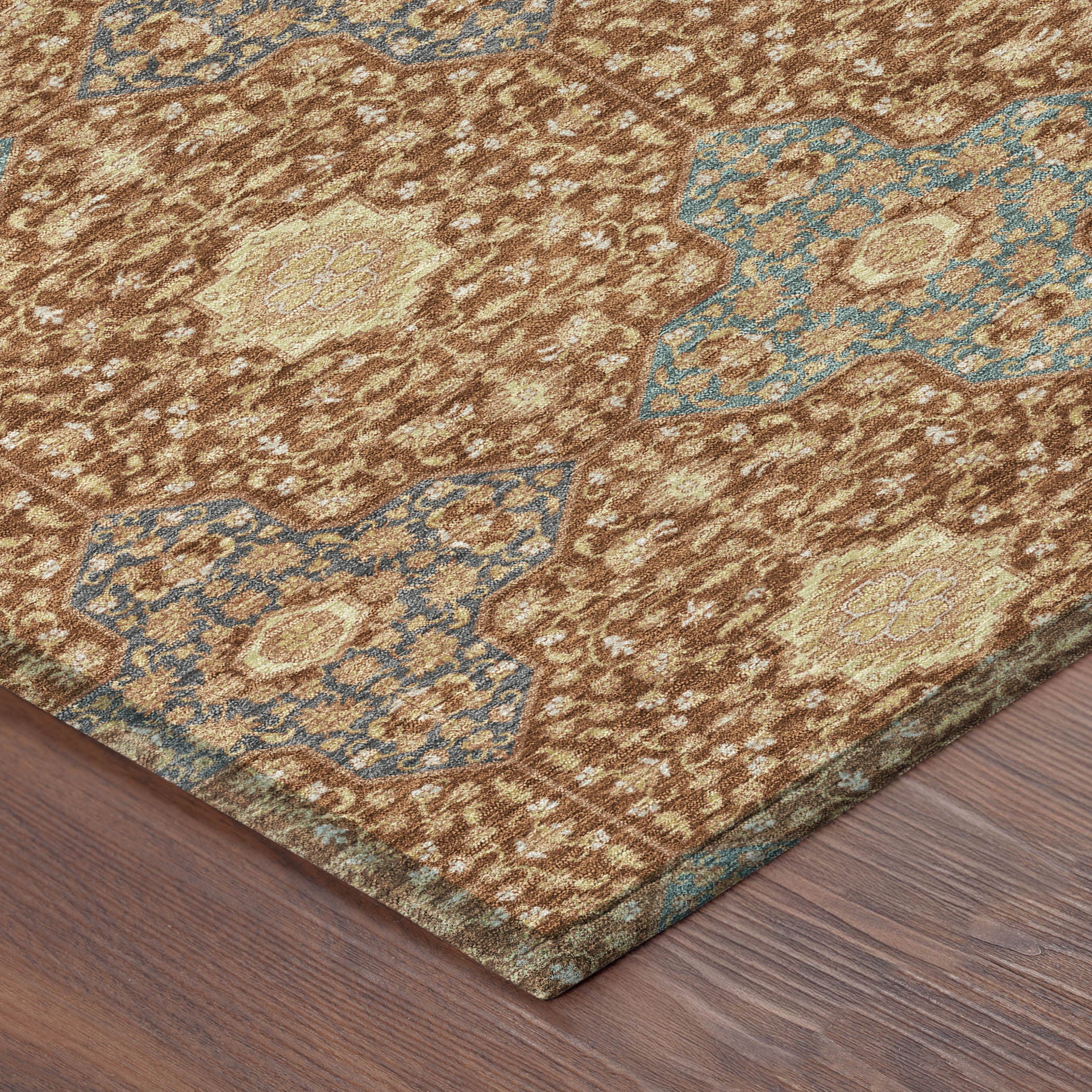 8' X 10' Orange And Teal Blue Damask Washable Indoor Outdoor Area Rug - Sports & Outdoor