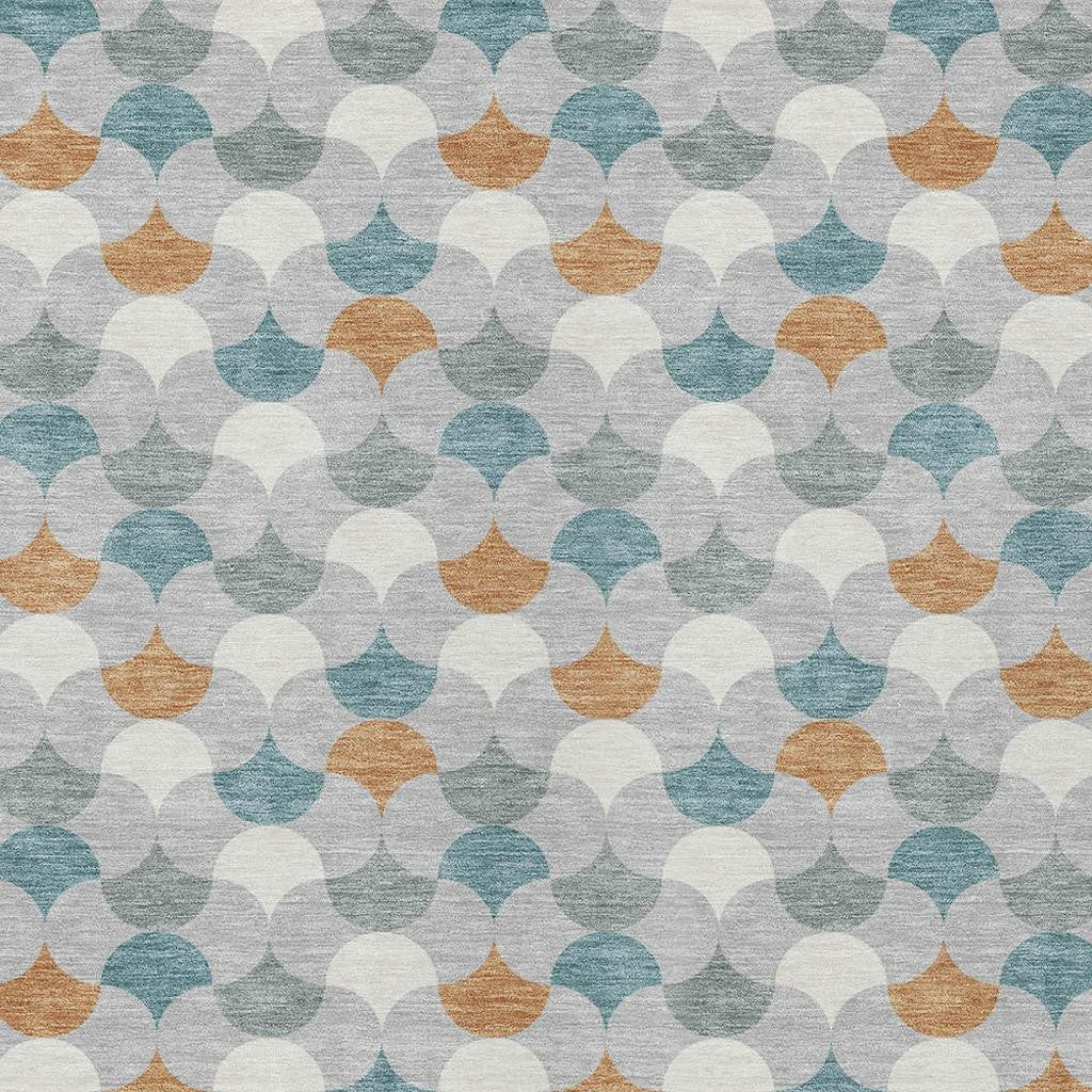 5' X 8' Silver And Copper Geometric Washable Indoor Outdoor Area Rug - Sports & Outdoor