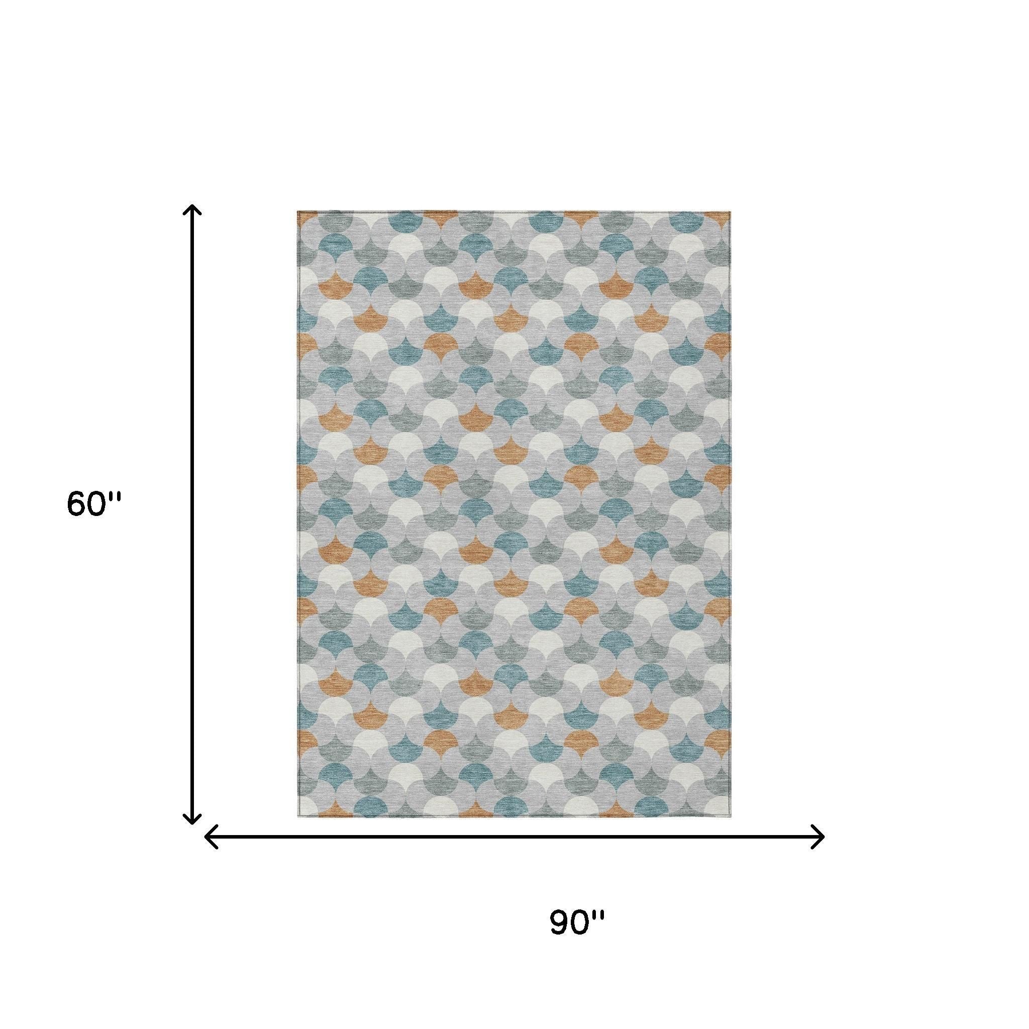 5' X 8' Silver And Copper Geometric Washable Indoor Outdoor Area Rug - Sports & Outdoor