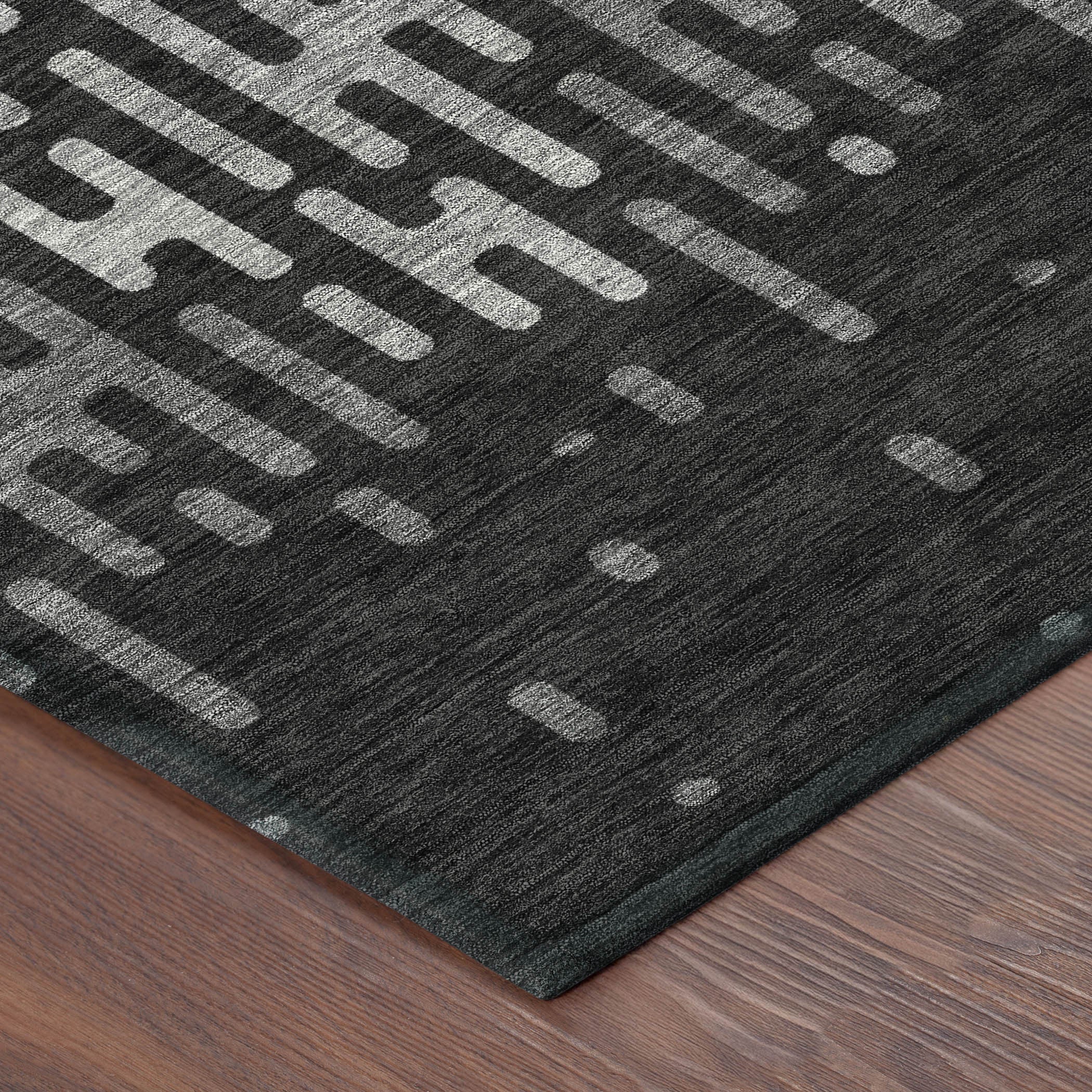10' X 14' Black And Granite Gray Abstract Washable Indoor Outdoor Area Rug - Sports & Outdoor