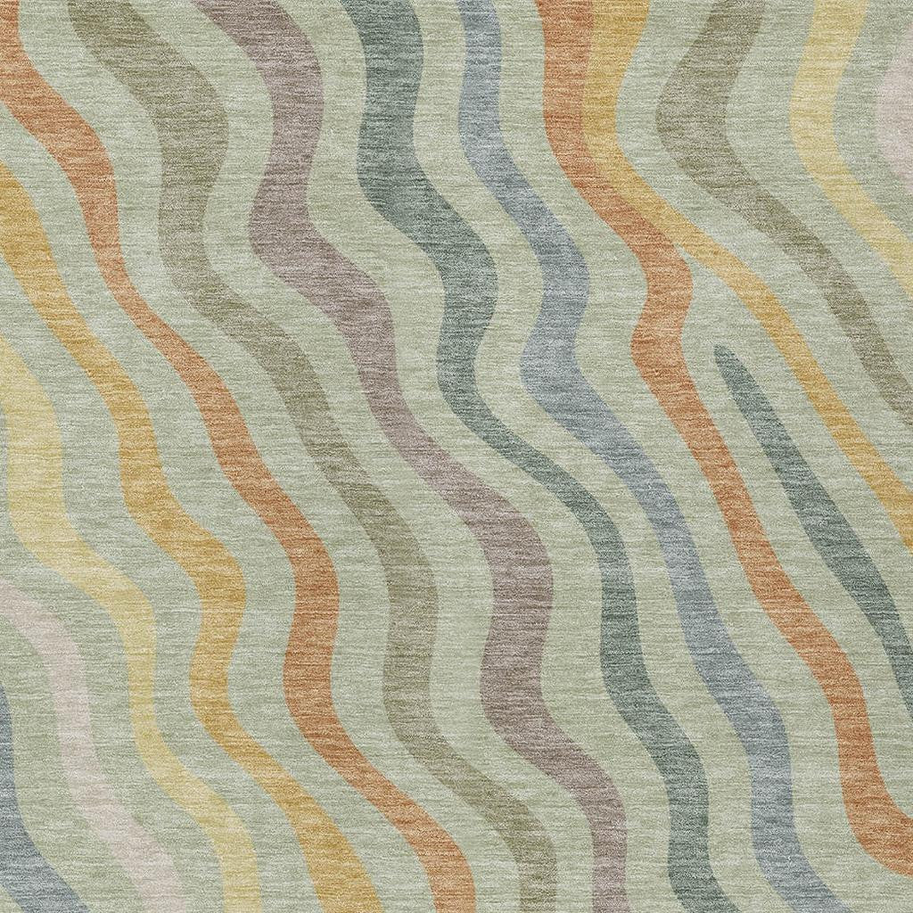 8' X 10' Green And Taupe Abstract Washable Indoor Outdoor Area Rug - Sports & Outdoor