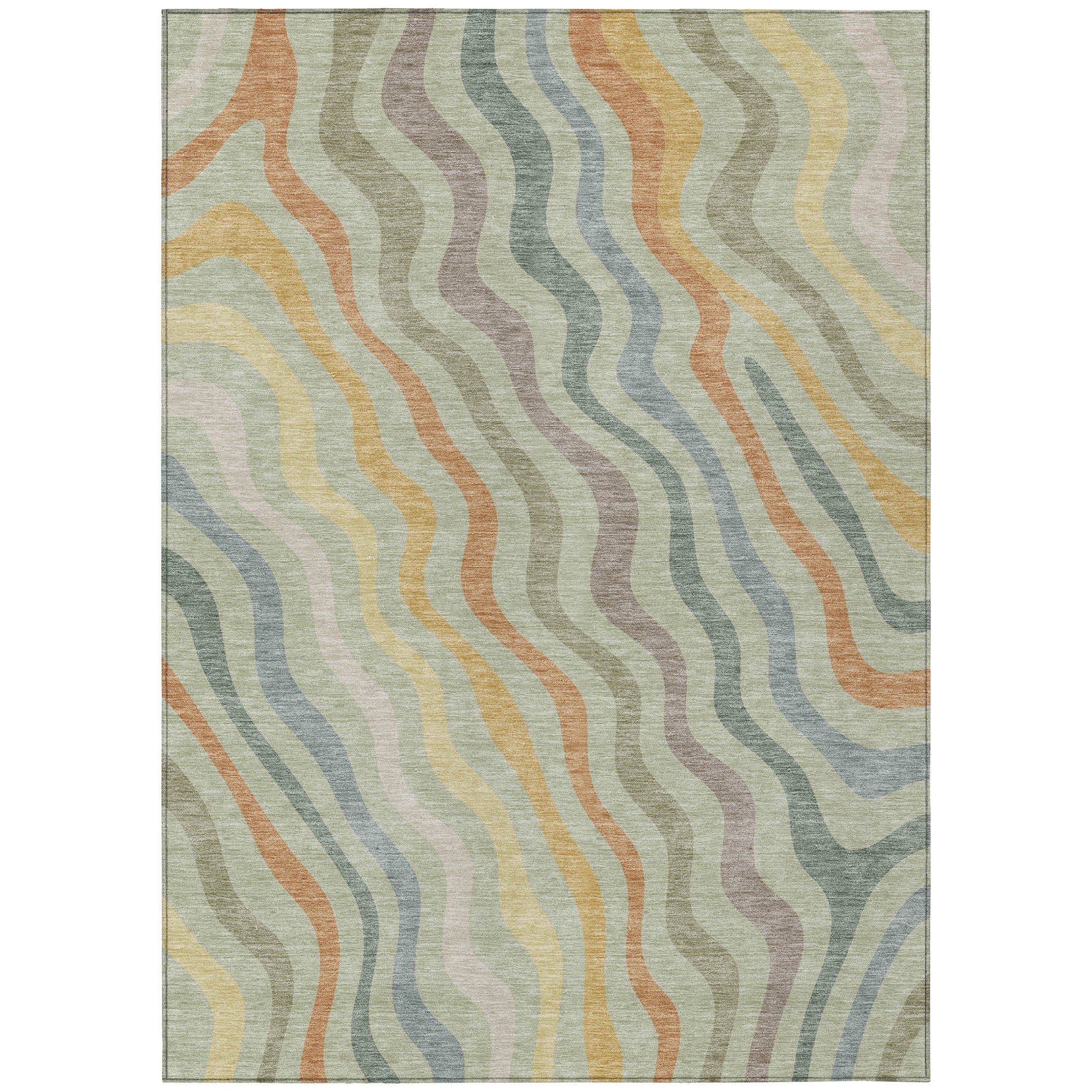 8' X 10' Green And Taupe Abstract Washable Indoor Outdoor Area Rug - Sports & Outdoor