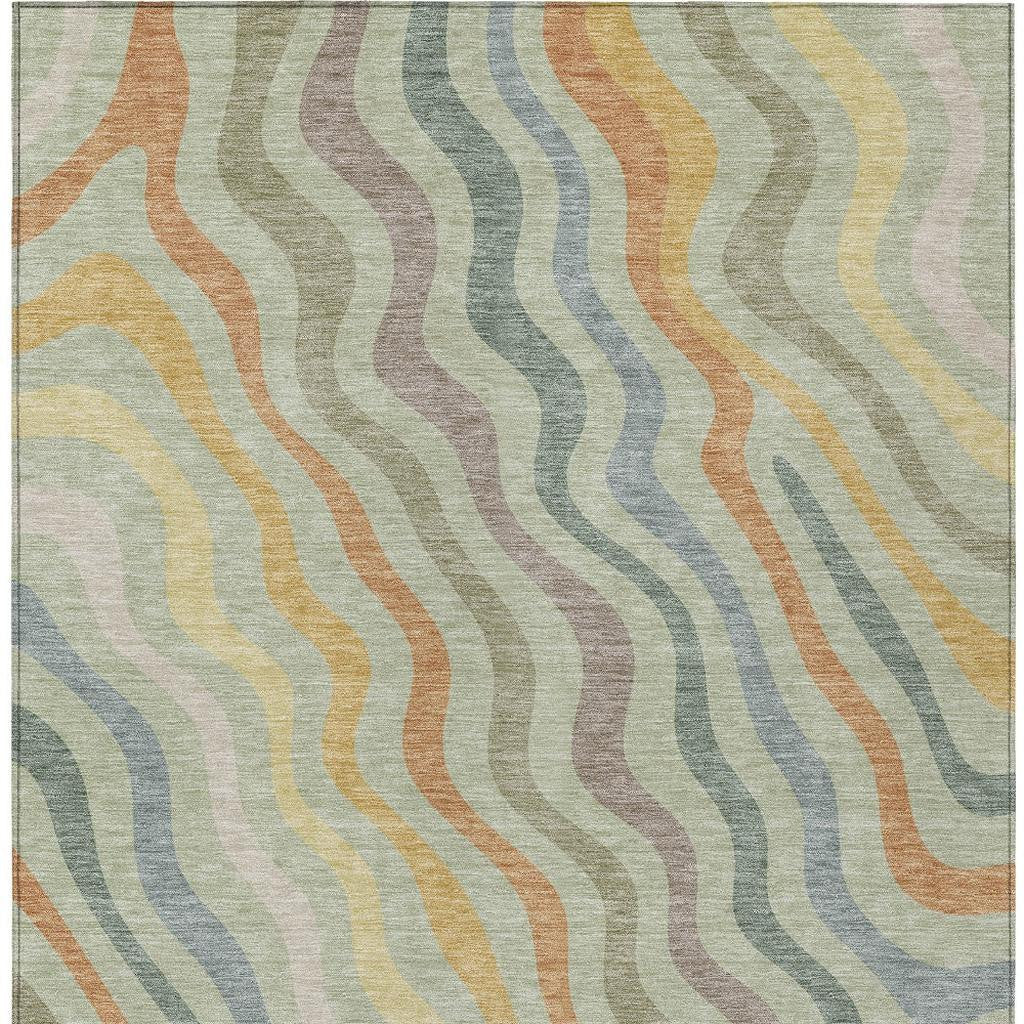 8' X 10' Green And Taupe Abstract Washable Indoor Outdoor Area Rug - Sports & Outdoor