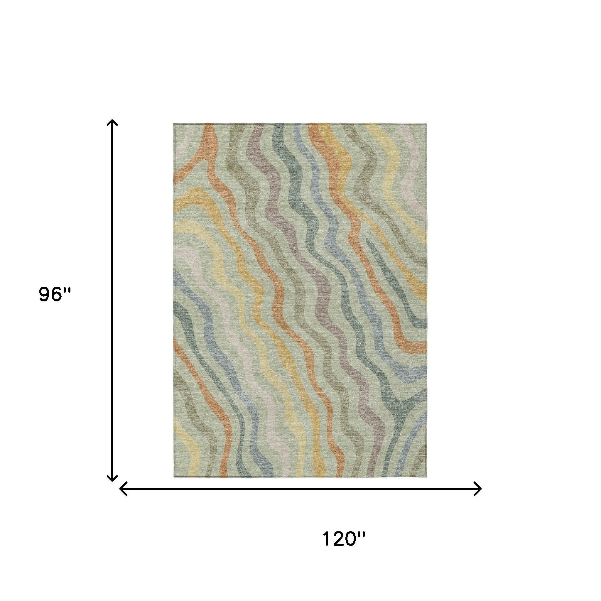 8' X 10' Green And Taupe Abstract Washable Indoor Outdoor Area Rug - Sports & Outdoor
