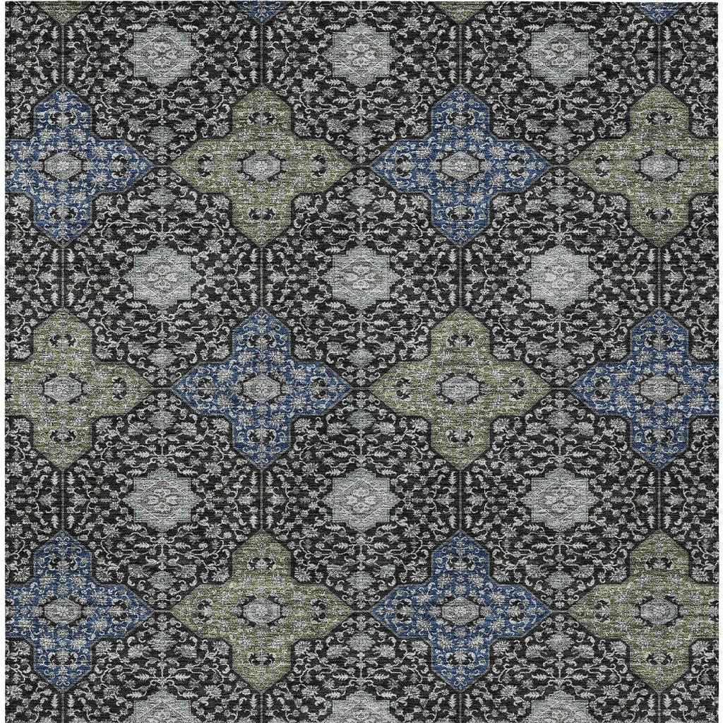 8' X 10' Black And Olive Green Damask Washable Indoor Outdoor Area Rug - Sports & Outdoor