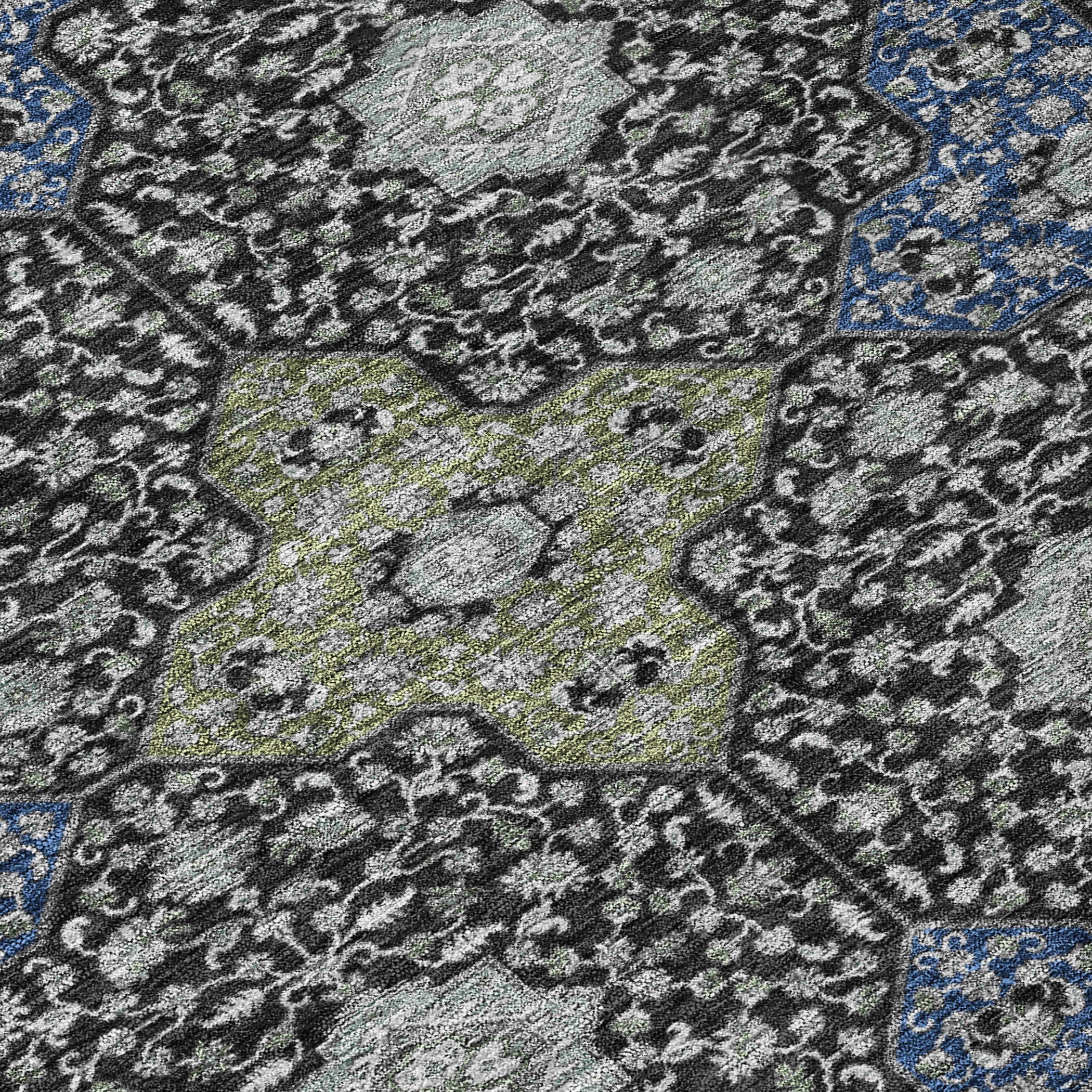 8' X 10' Black And Olive Green Damask Washable Indoor Outdoor Area Rug - Sports & Outdoor
