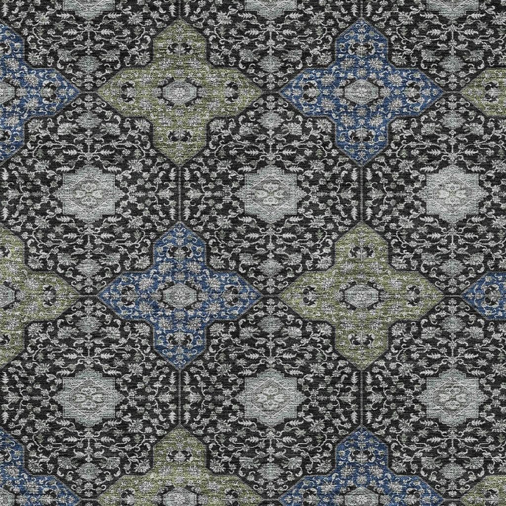 8' X 10' Black And Olive Green Damask Washable Indoor Outdoor Area Rug - Sports & Outdoor