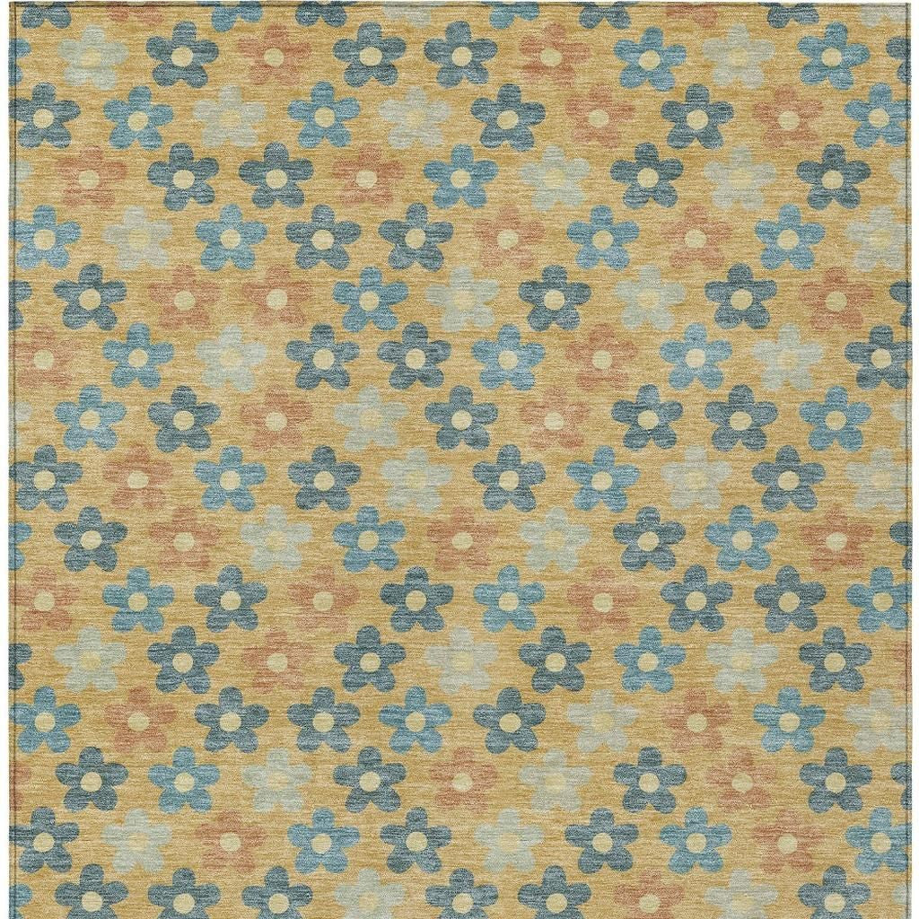 3' X 5' Gold And Copper Floral Washable Indoor Outdoor Area Rug - Sports & Outdoor