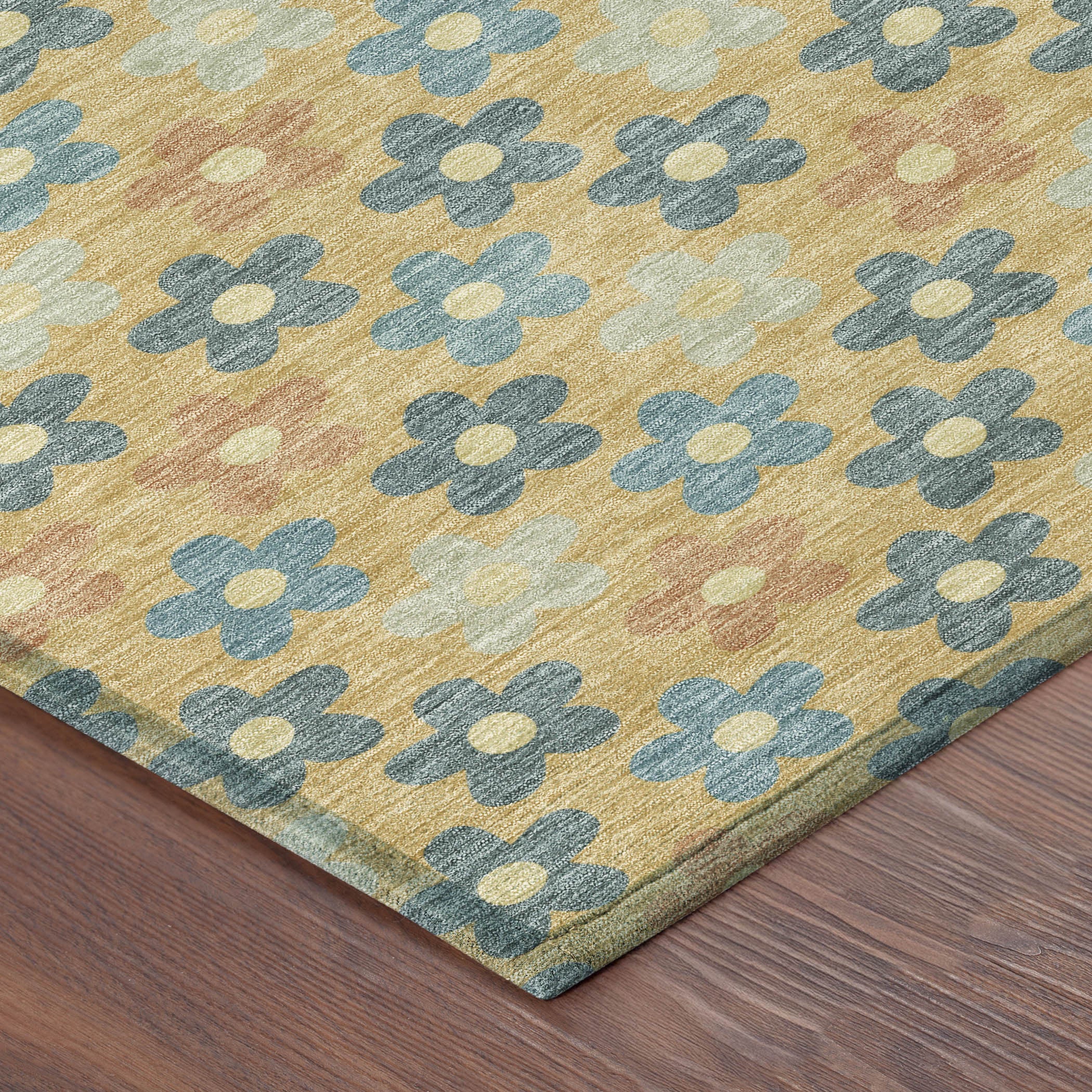3' X 5' Gold And Copper Floral Washable Indoor Outdoor Area Rug - Sports & Outdoor