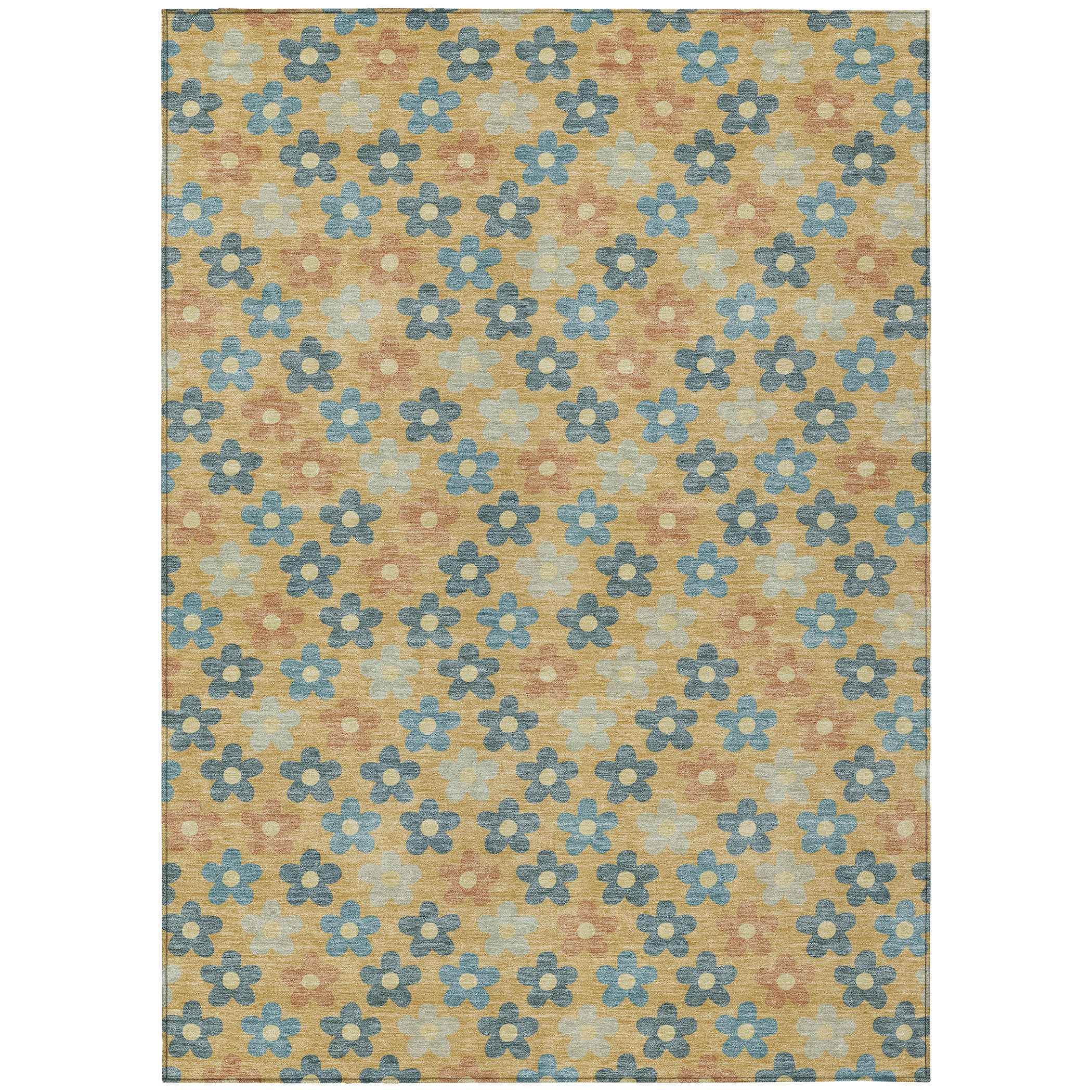 3' X 5' Gold And Copper Floral Washable Indoor Outdoor Area Rug - Sports & Outdoor