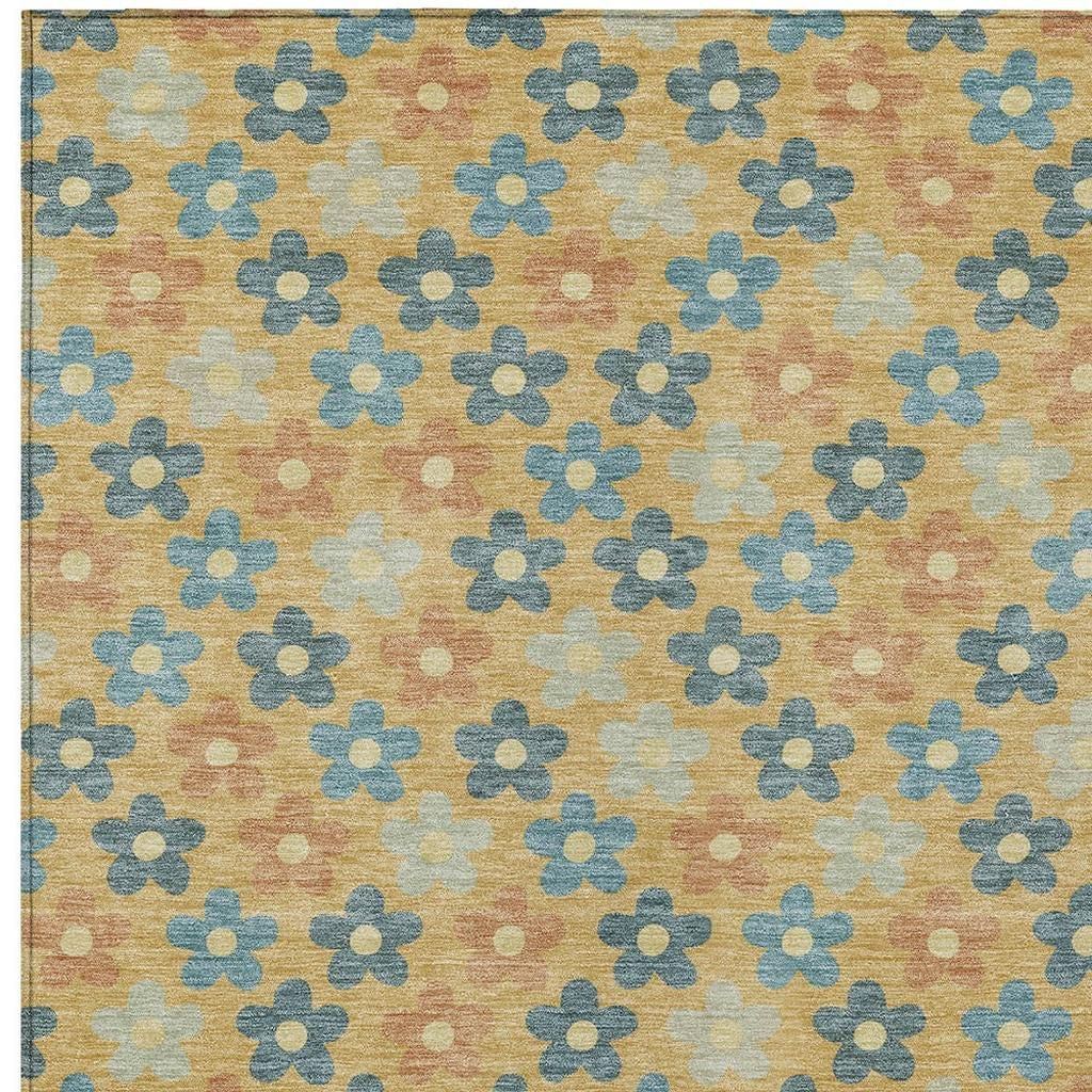 3' X 5' Gold And Copper Floral Washable Indoor Outdoor Area Rug - Sports & Outdoor