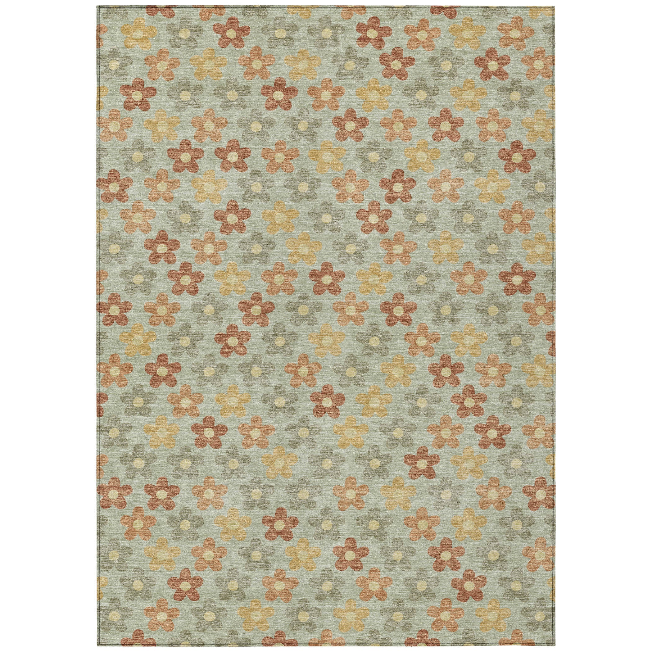 10' X 14' Green And Orange Floral Washable Indoor Outdoor Area Rug - Sports & Outdoor