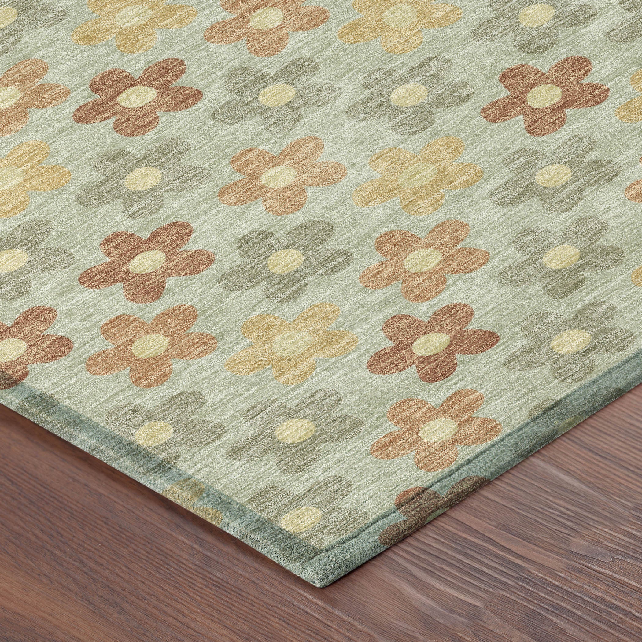10' X 14' Green And Orange Floral Washable Indoor Outdoor Area Rug - Sports & Outdoor
