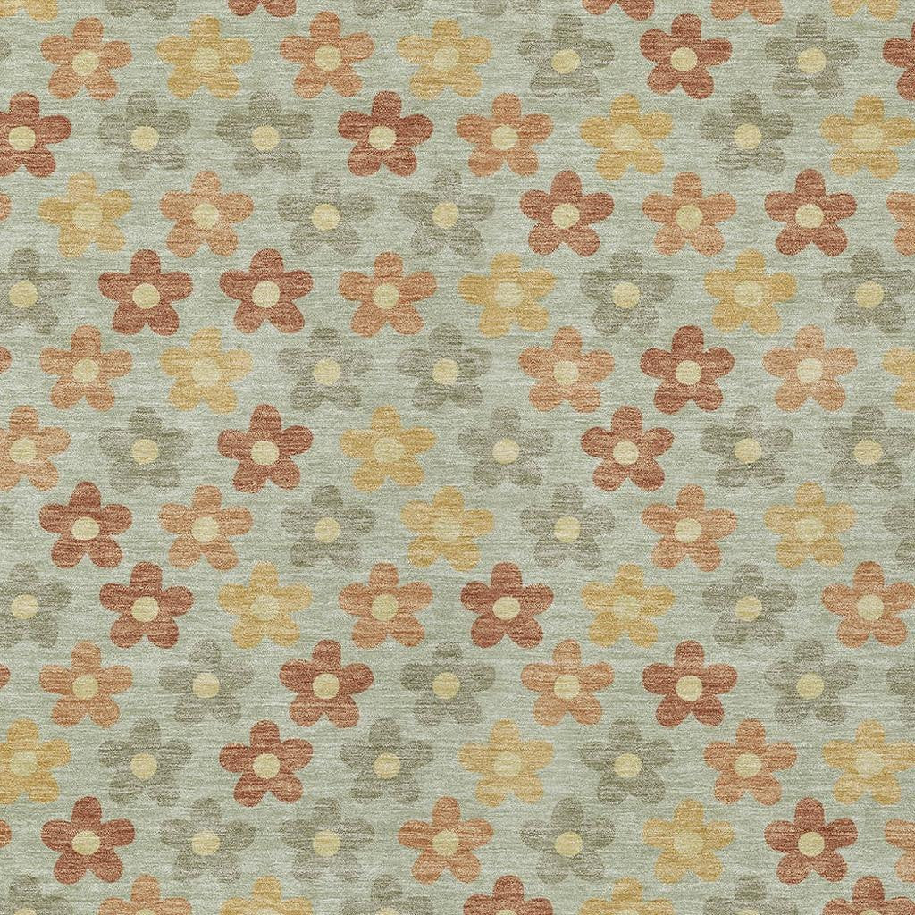 10' X 14' Green And Orange Floral Washable Indoor Outdoor Area Rug - Sports & Outdoor