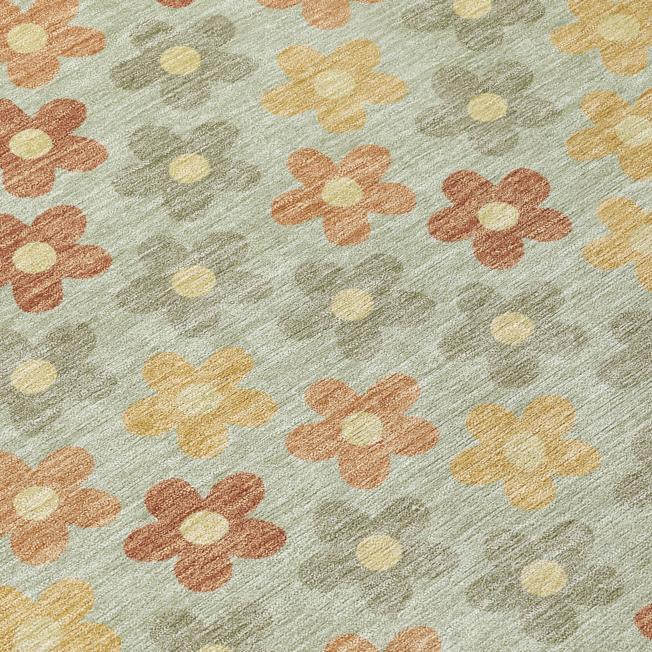 10' X 14' Green And Orange Floral Washable Indoor Outdoor Area Rug - Sports & Outdoor