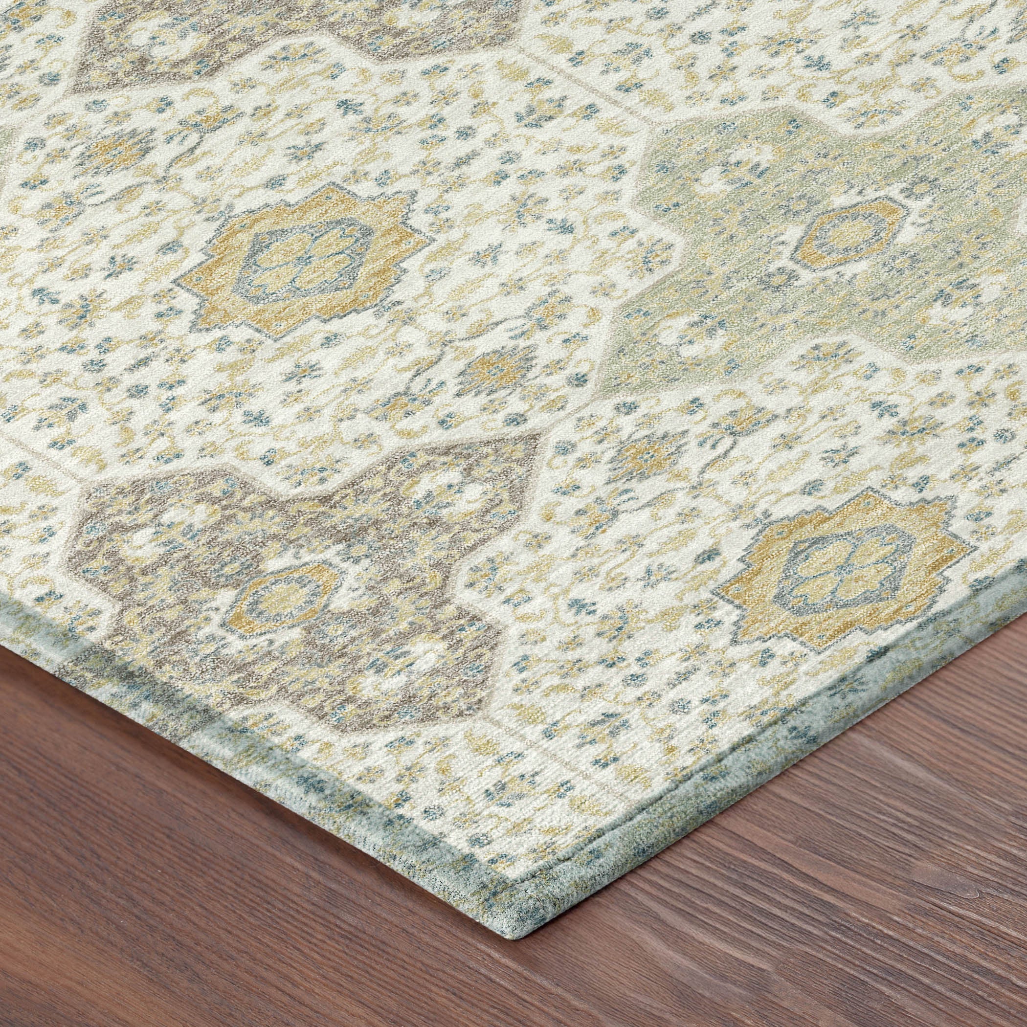 5' X 8' Ivory And Brown Damask Washable Indoor Outdoor Area Rug - Sports & Outdoor