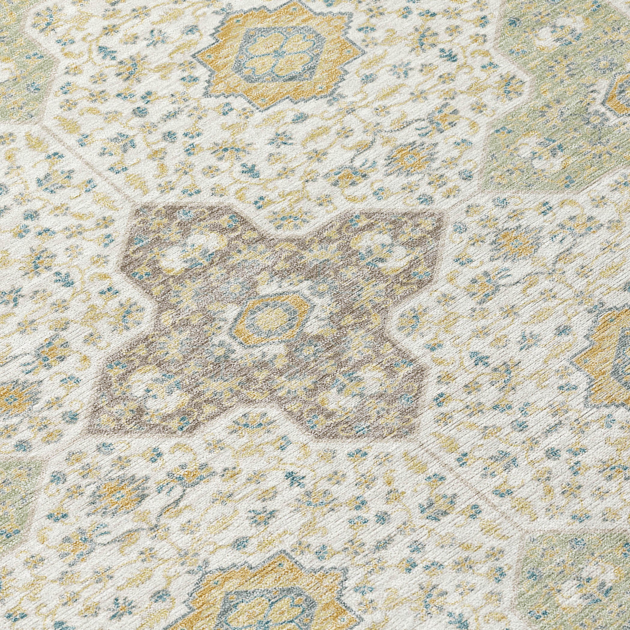 5' X 8' Ivory And Brown Damask Washable Indoor Outdoor Area Rug - Sports & Outdoor