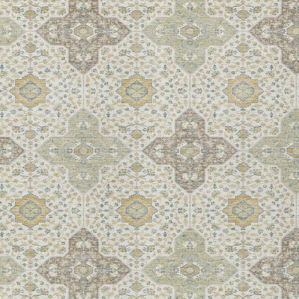 5' X 8' Ivory And Brown Damask Washable Indoor Outdoor Area Rug - Sports & Outdoor