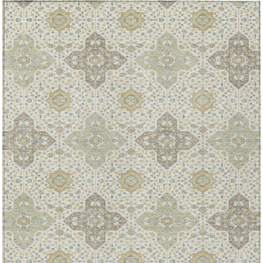 5' X 8' Ivory And Brown Damask Washable Indoor Outdoor Area Rug - Sports & Outdoor