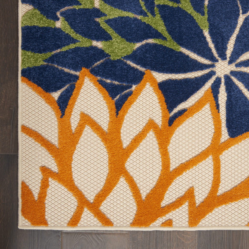 4' X 6' Ivory And Blue Floral Indoor Outdoor Area Rug - Outdoor
